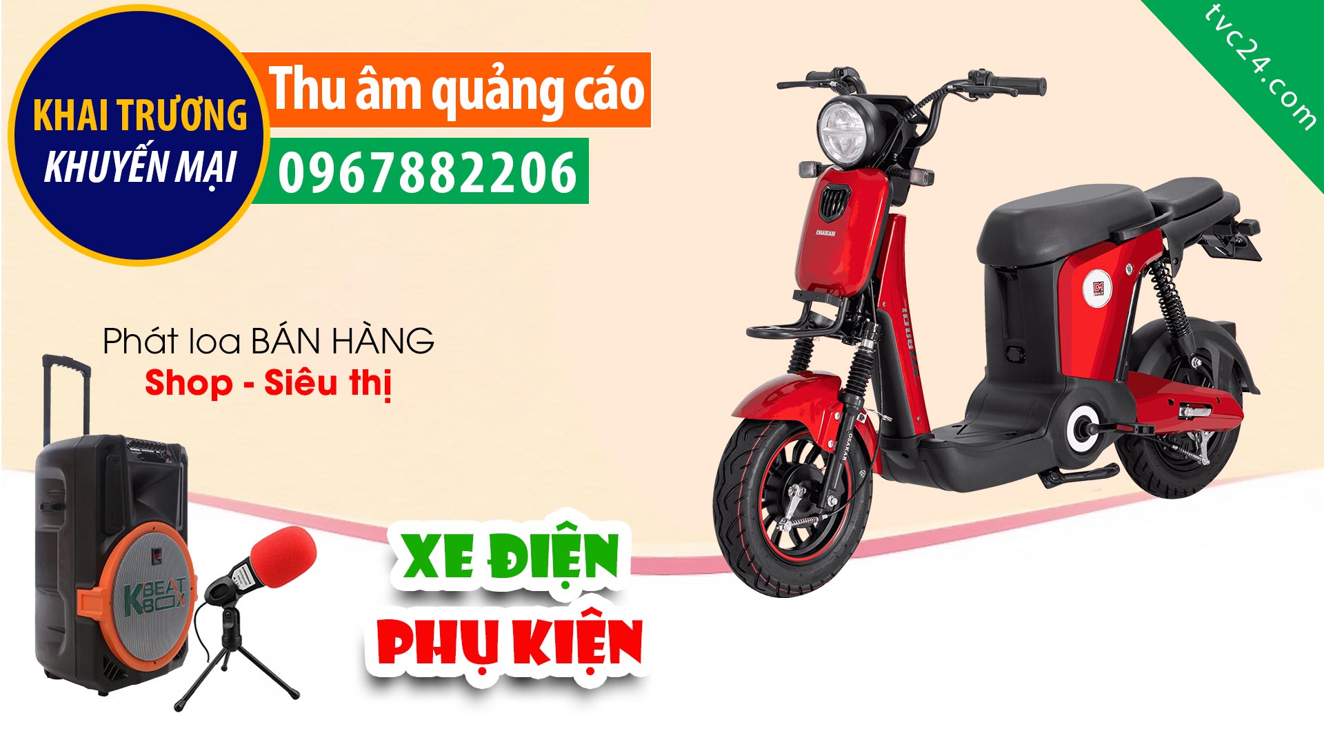  Thu âm Quảng cáo bán xe điện Việt Giang TVC24 đọc KHAI TRƯƠNG khuyến mại giá rẻ