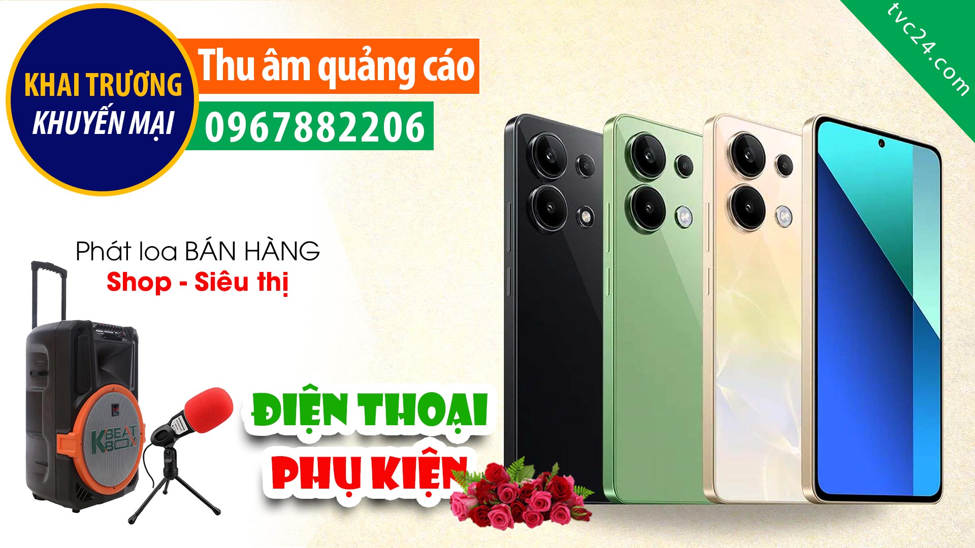  Thu âm Quảng cáo điện thoại và phụ kiện shop Gia Bảo TVC24 đọc KHAI TRƯƠNG