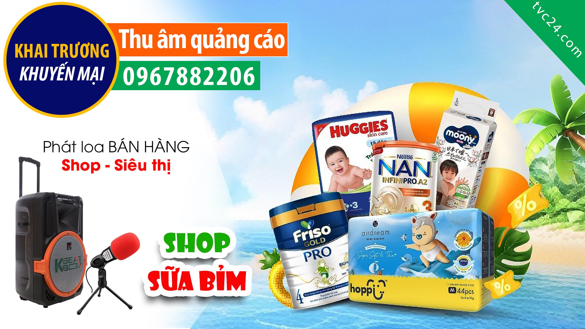 Thu âm khai trương shop bỉm sữa Lan Sim TVC24 đọc Quảng cáo giá tốt