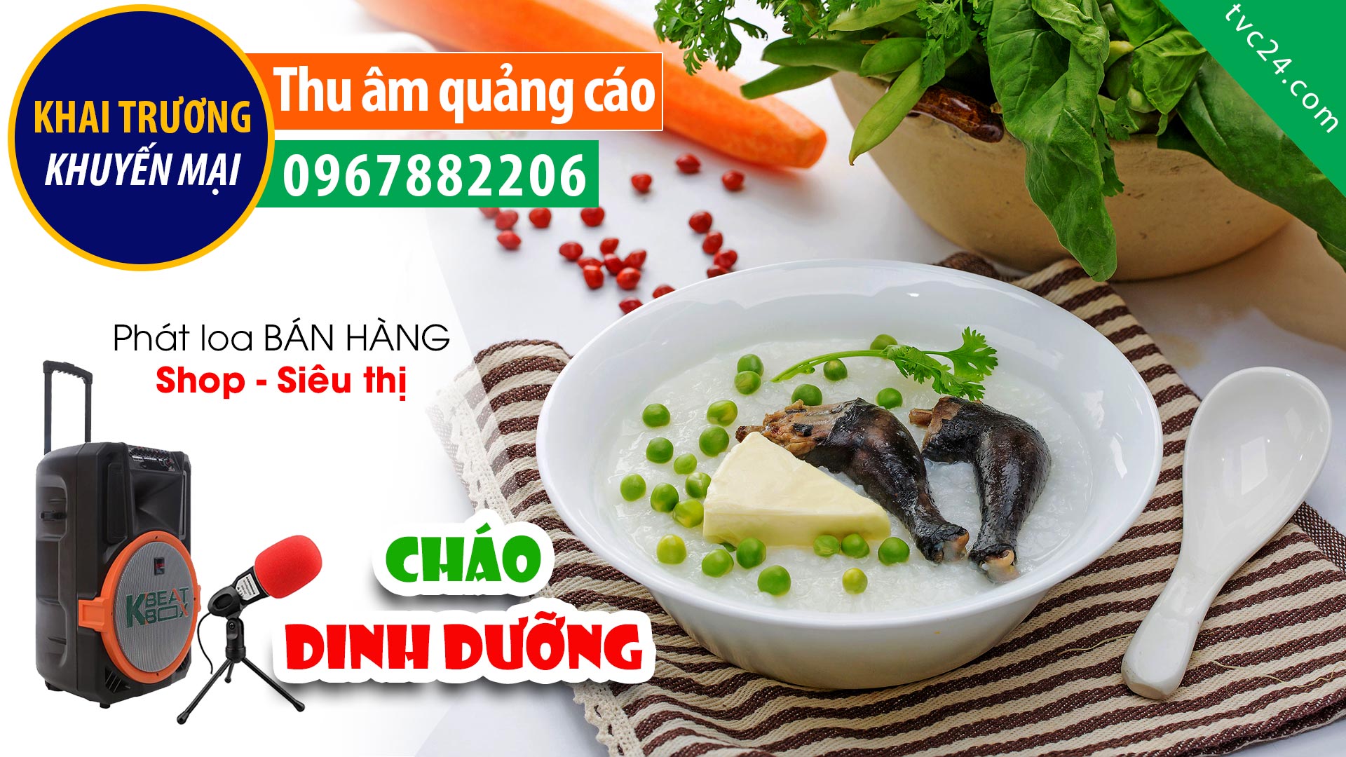  Thu âm Quảng cáo KHAI TRƯƠNG cháo dinh dưỡng Gia Hân TVC24 đọc KHUYẾN MẠI