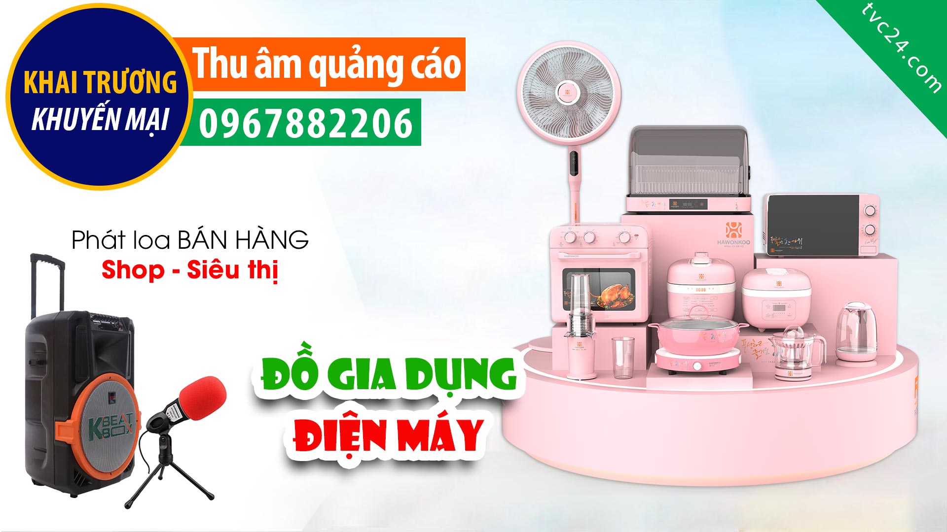  Thu âm KHAI TRƯƠNG gia dụng Hoàng Huy TVC24 đọc QUẢNG CÁO bán hàng cực HAY