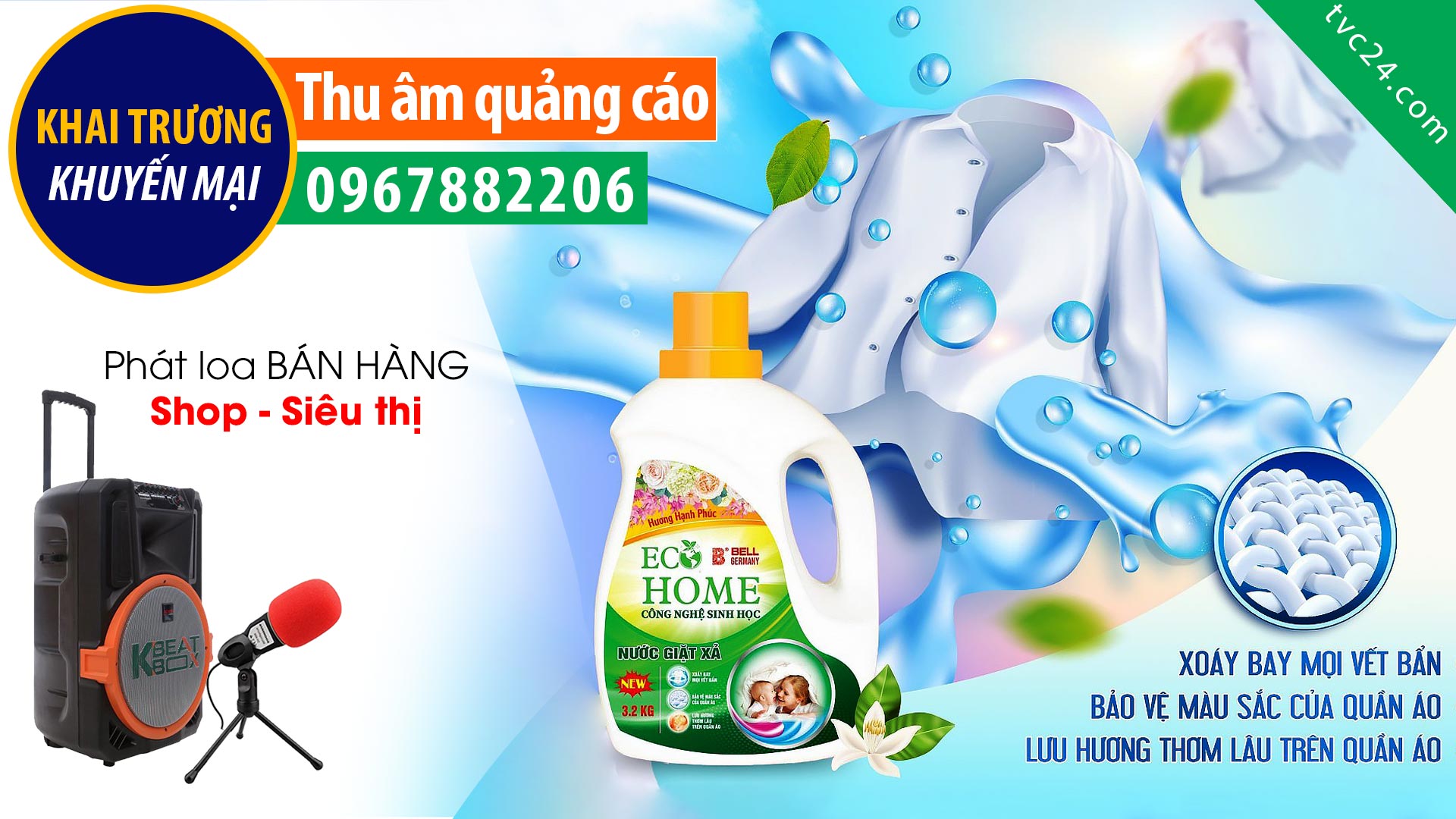  Thu âm Quảng cáo KHAI TRƯƠNG cửa hàng Nước giặt xả Ecohome Cực HOT