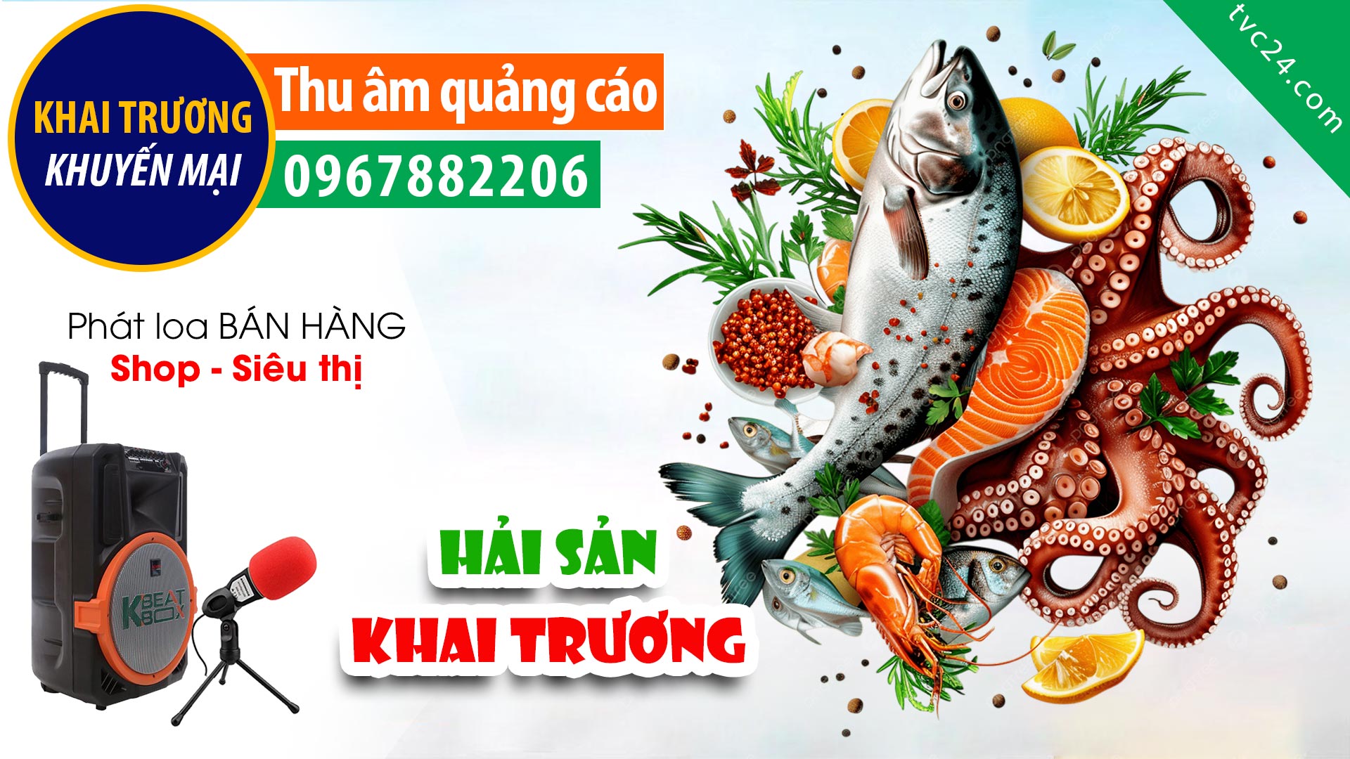 Thu âm Quảng cáo khai trương cửa hàng Hải Sản Hoàng Yến MC đọc khuyến mại