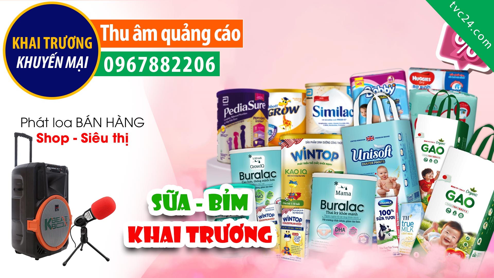 Thu âm Quảng cáo khai trương Thế Giới Sữa Bỉm Phương Dung MC đọc Hấp dẫn