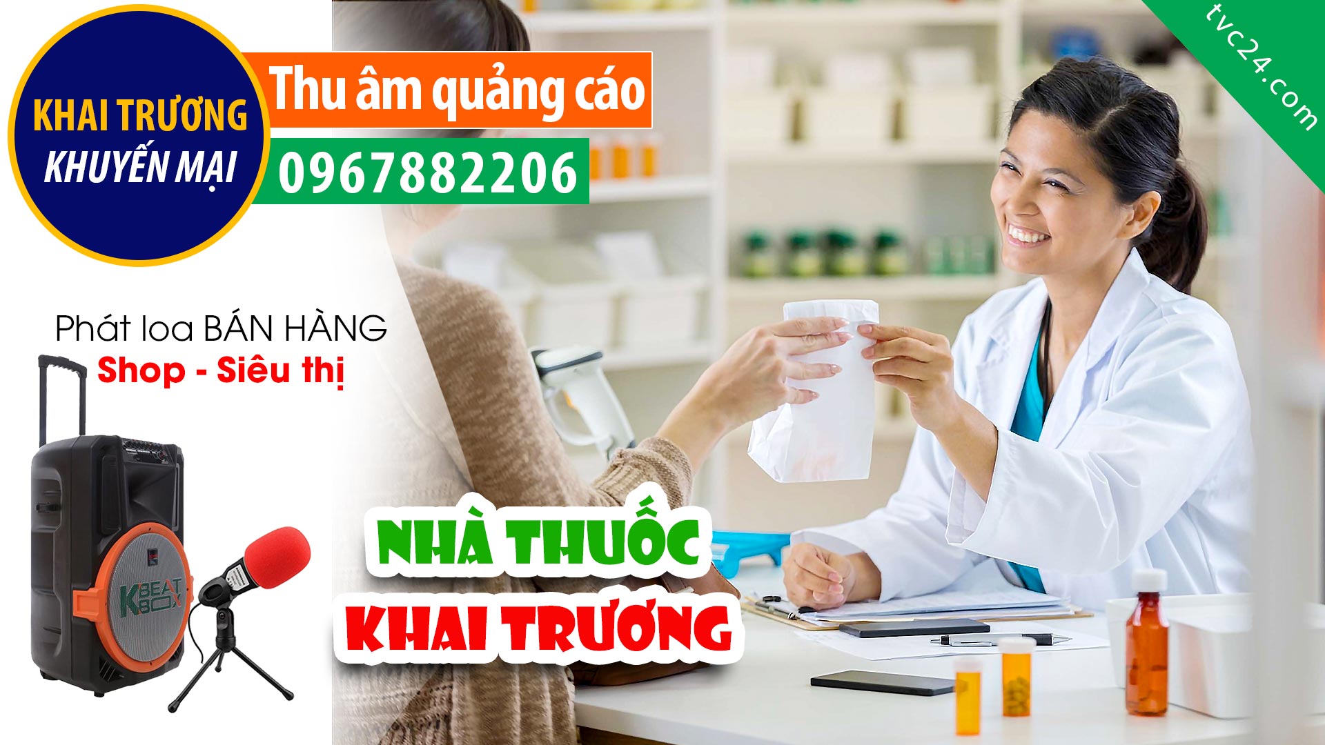  Thu âm khai trương nhà thuốc Dũng Hương 2 MC đọc Quảng cáo