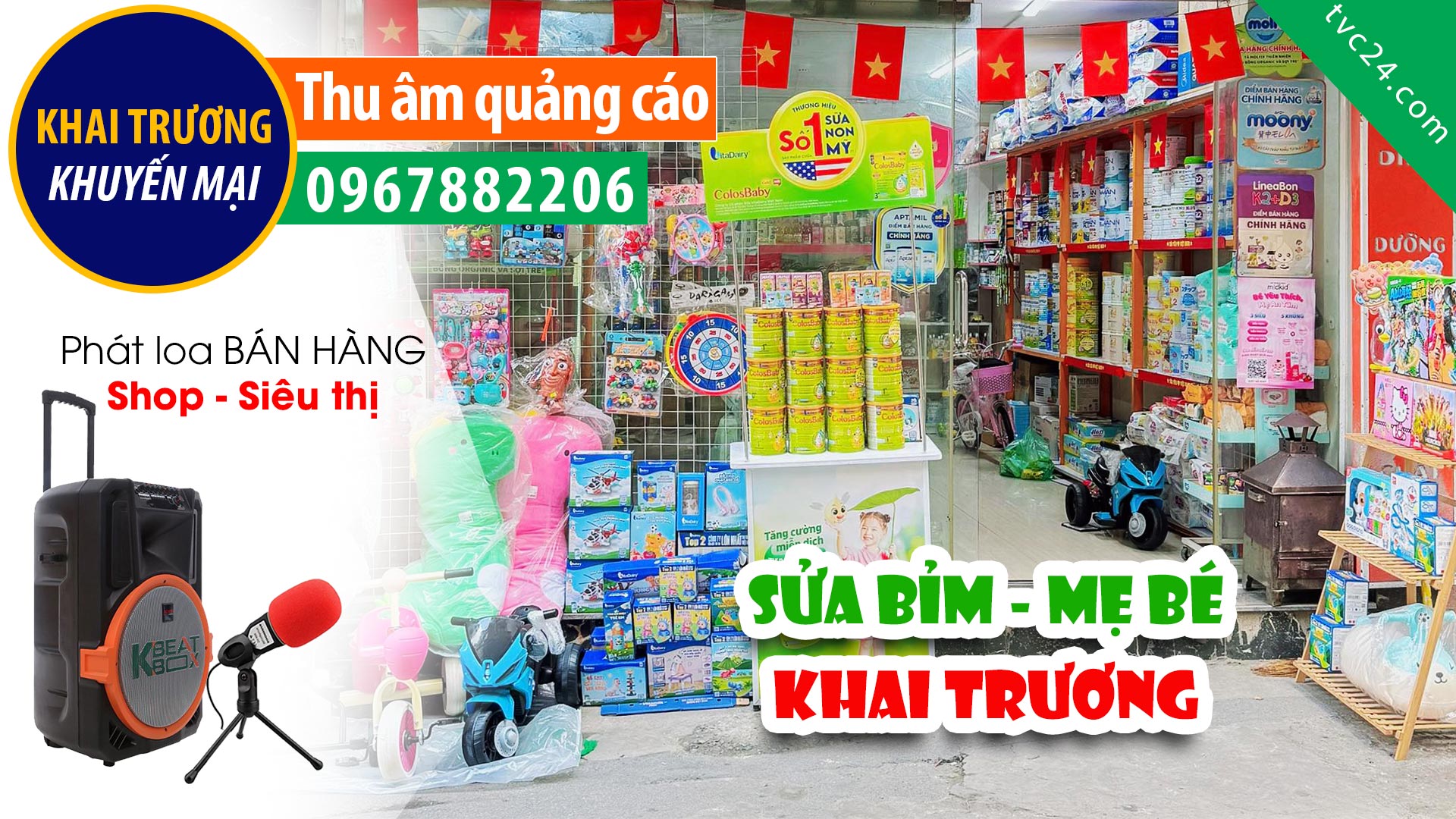 Thu âm khai trương siêu thị mẹ bé bỉm sữa đồ sơ sinh Trang mart MC đọc khuyến mại