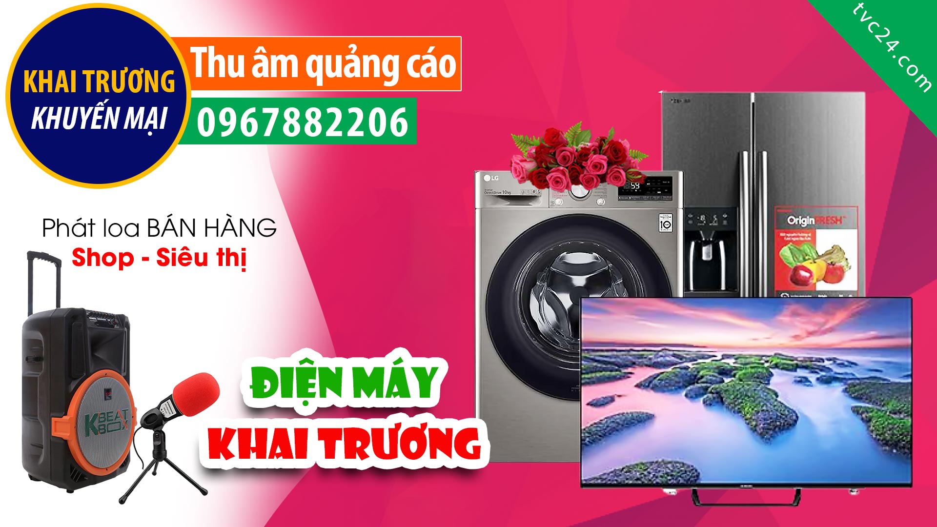 Thu âm Quảng cáo khai trương Điện máy Quý Tâm MC đọc khuyến mại giảm giá