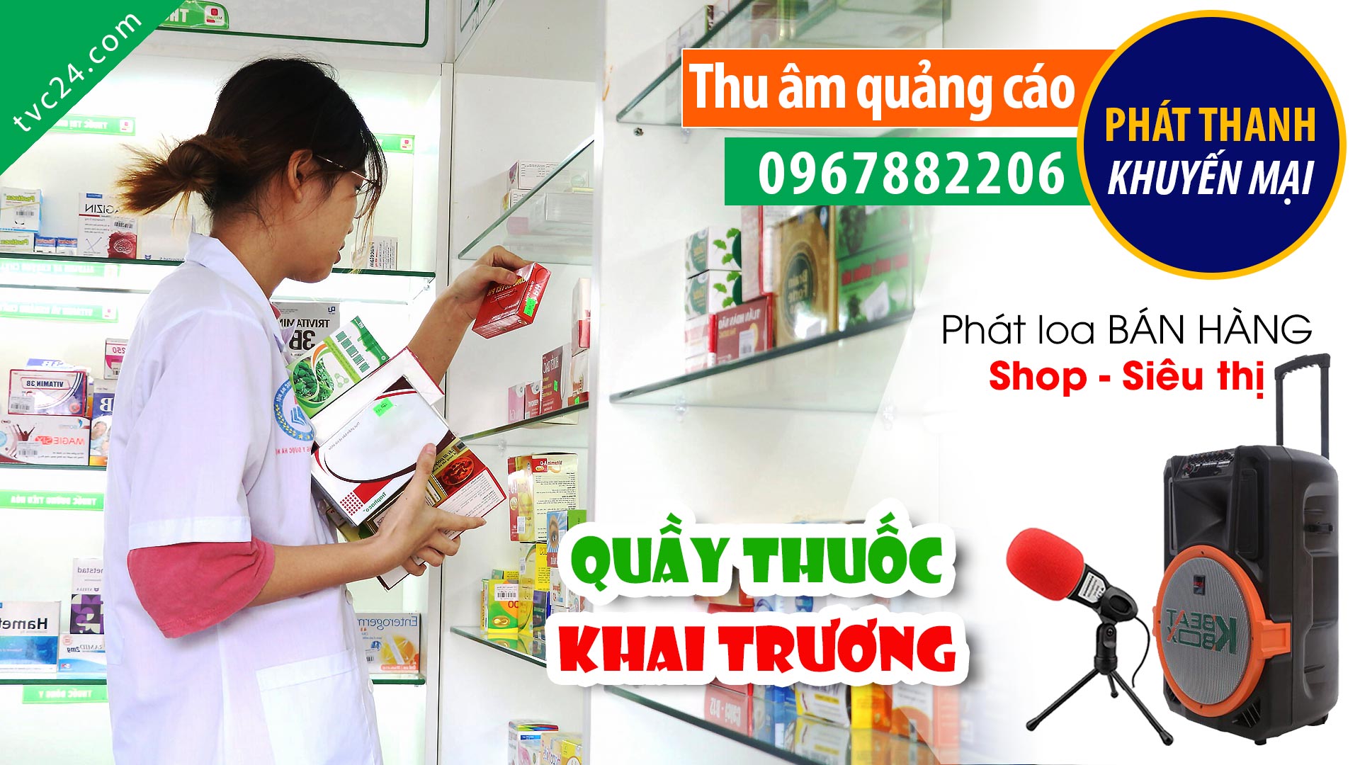 Thu âm quảng cáo khai trương Quầy thuốc Gia Bảo MC đọc khuyến mại