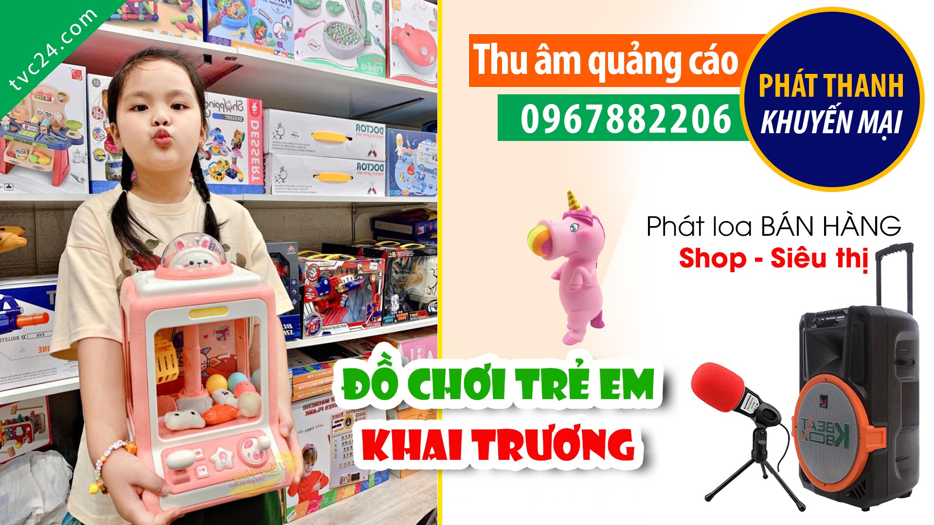 Thu âm Quảng cáo Thế giới đồ chơi trẻ em MC đọc khai trương khuyến mại