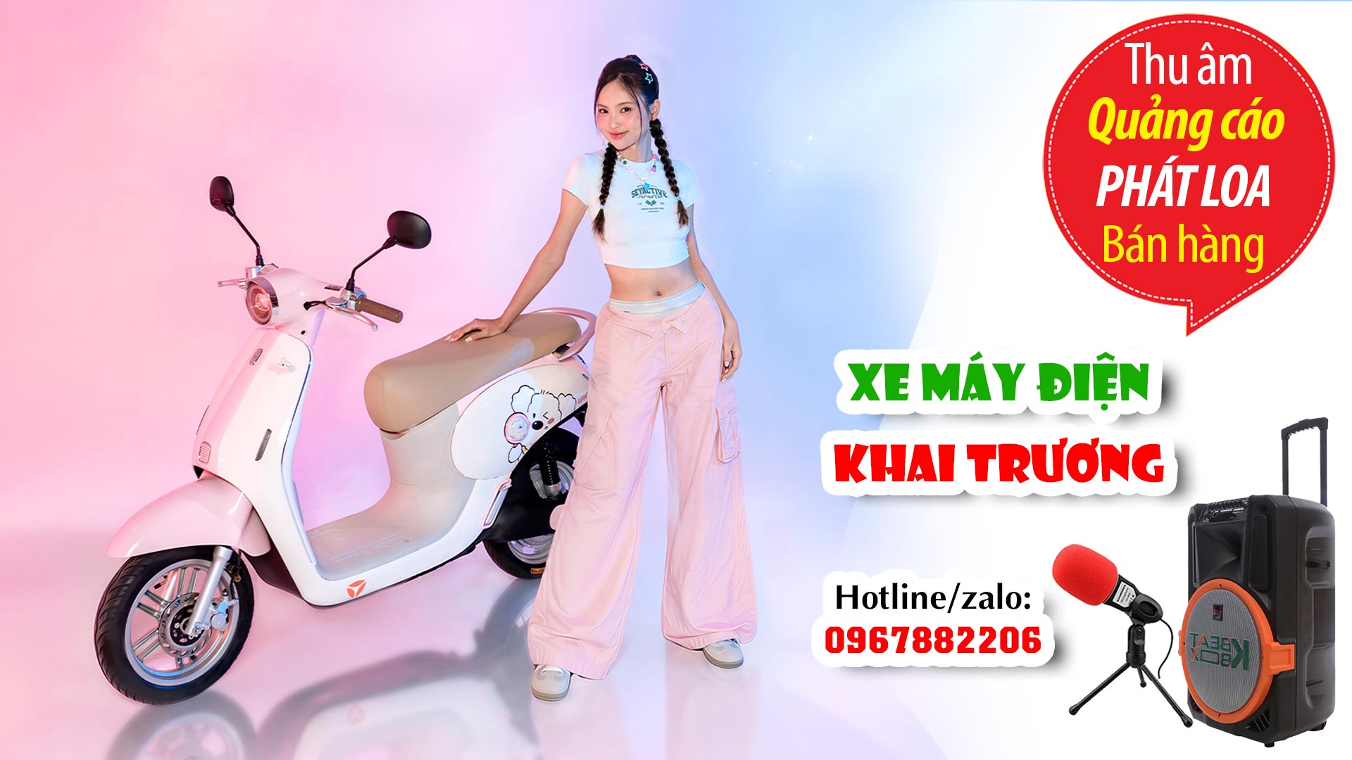 Thu âm Quảng cáo khai trương Cửa hàng xe máy điện Phương Nghi TVC24 đọc bán hàng