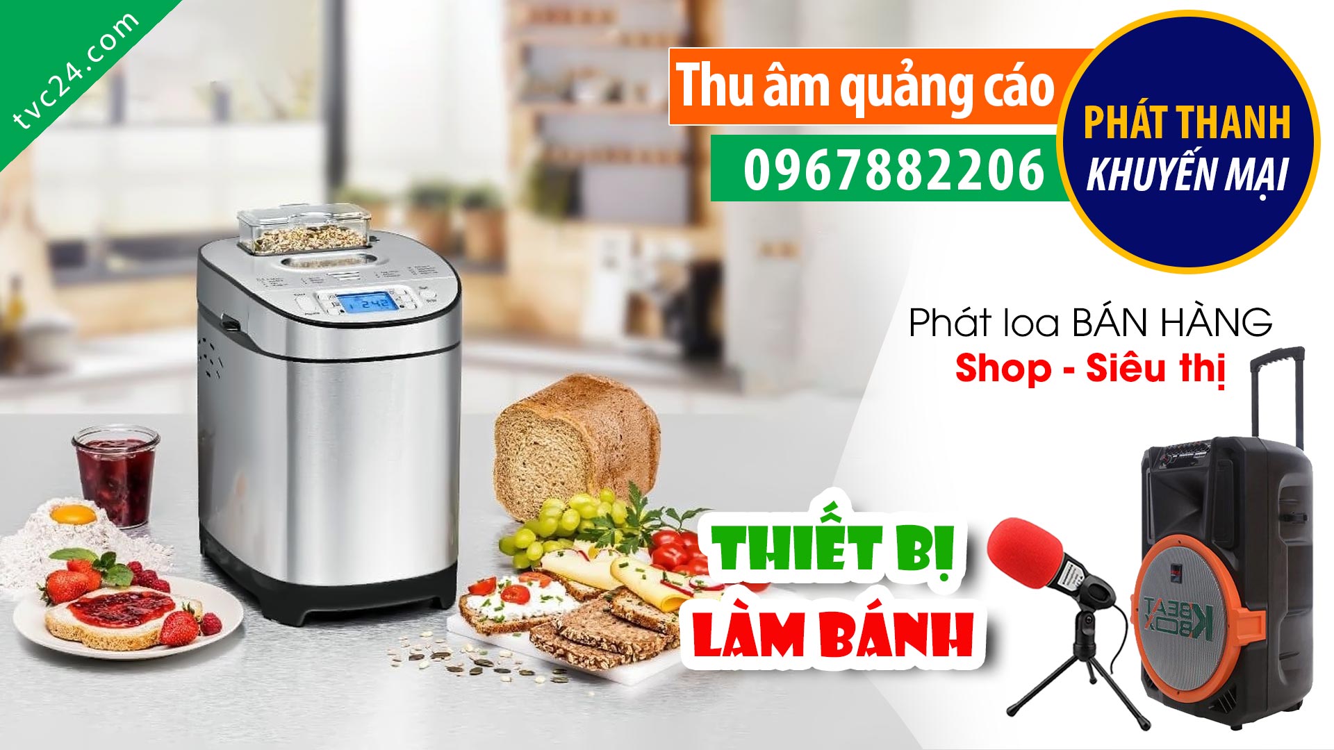 Thu âm KHAI TRƯƠNG Cửa hàng thiết bị làm banh pha chế Baker Home MC đọc khuyến mại