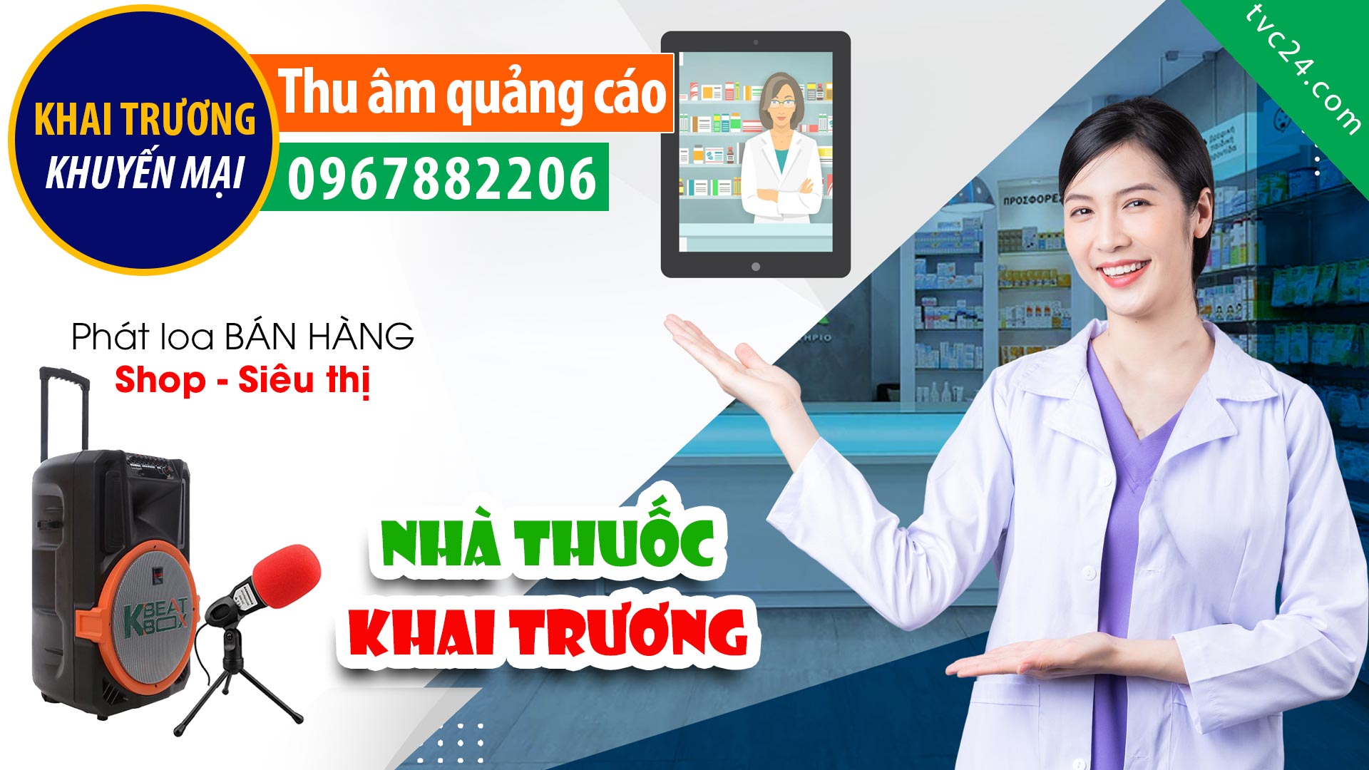  Thu âm Quảng cáo khai trương Nhà thuốc Minh Châu Phước Hội MC đọc khuyến mại