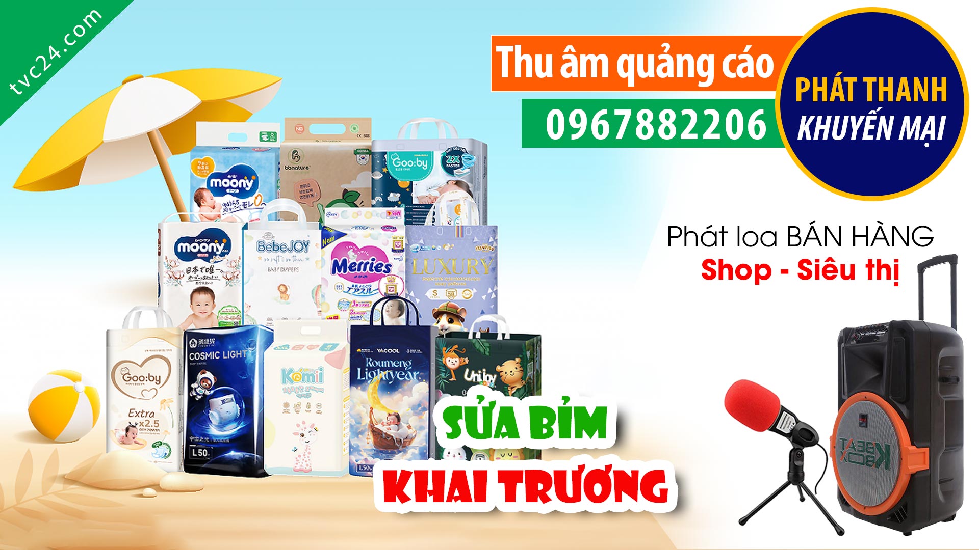 Thu âm Khai trương shop sửa bỉm đồ chơi trẻ em Mây baby shop MC đọc khuyến mại