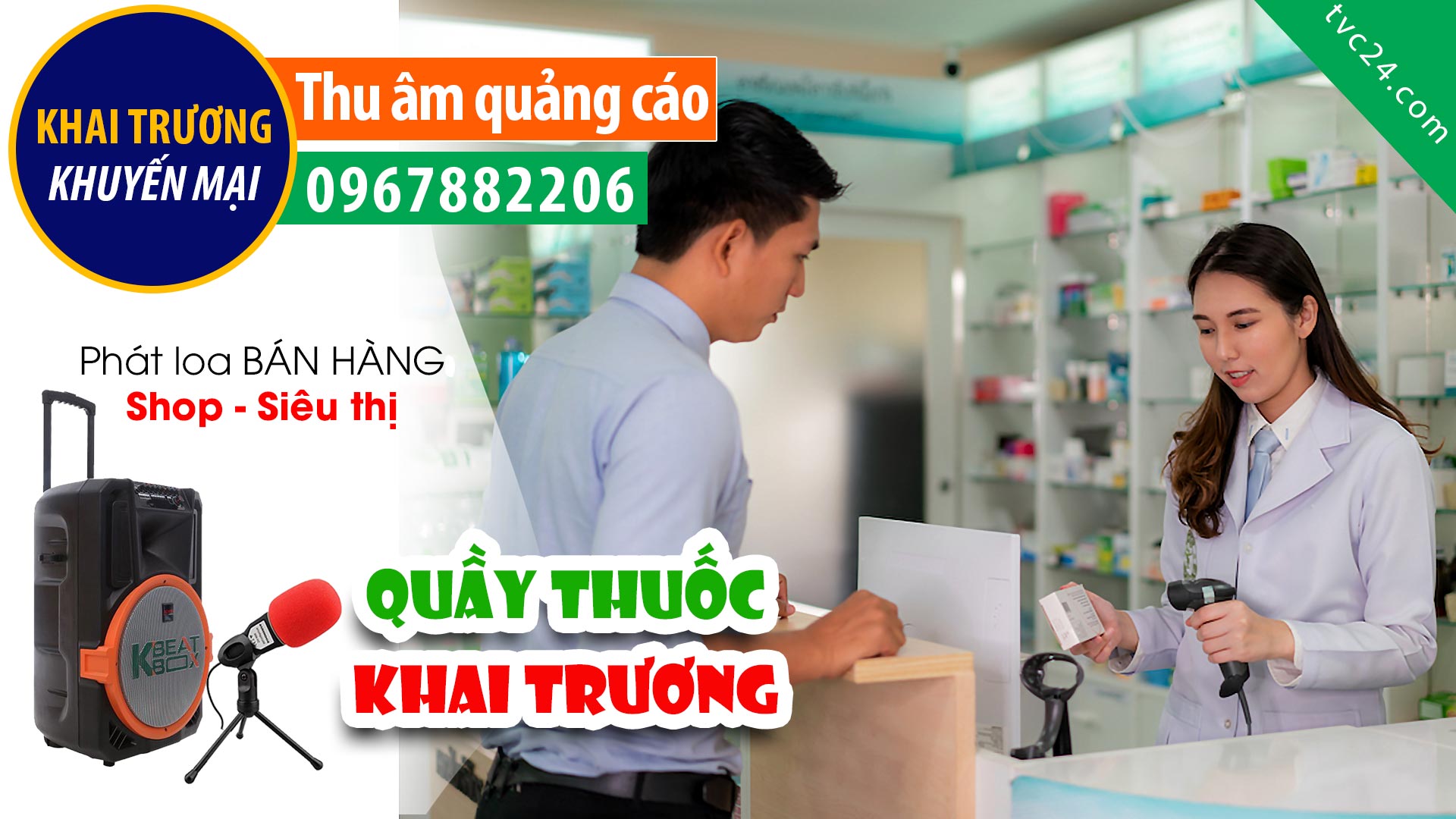 Thu âm Quảng cáo khai trương Quầy thuốc Cổng Phụ Venus MC đọc khuyến mại