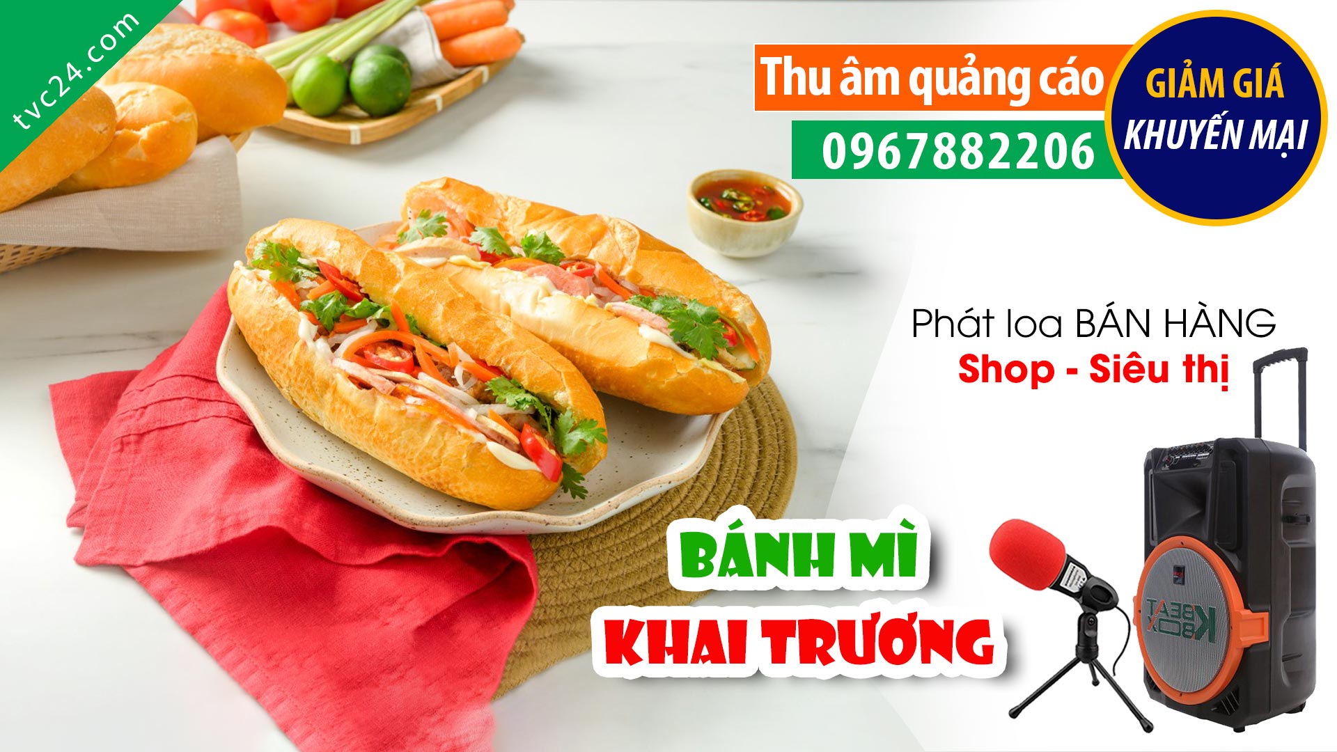 Đọc quảng cáo khai trương Bánh mì cô Liên MC TVC24 ghi âm giảm giá hấp dẫn
