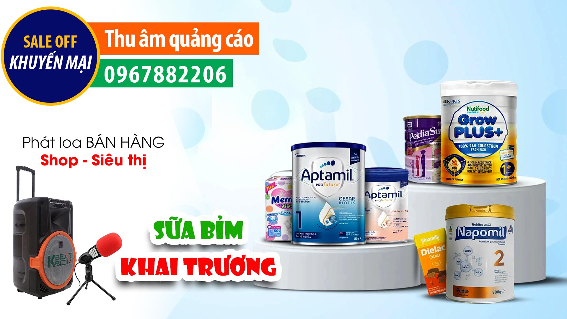 Quảng cáo Sữa Bỉm Bibo Mart Kids MC đọc khuyến mại khai trương tặng quà