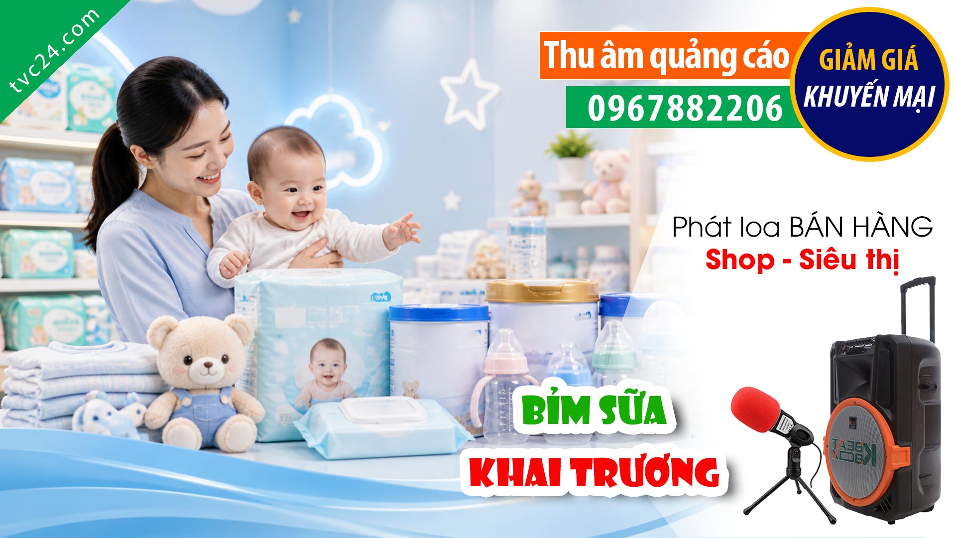 Thu âm quảng cáo khai trương shop bỉm sữa đồ sơ sinh Sến TVC24