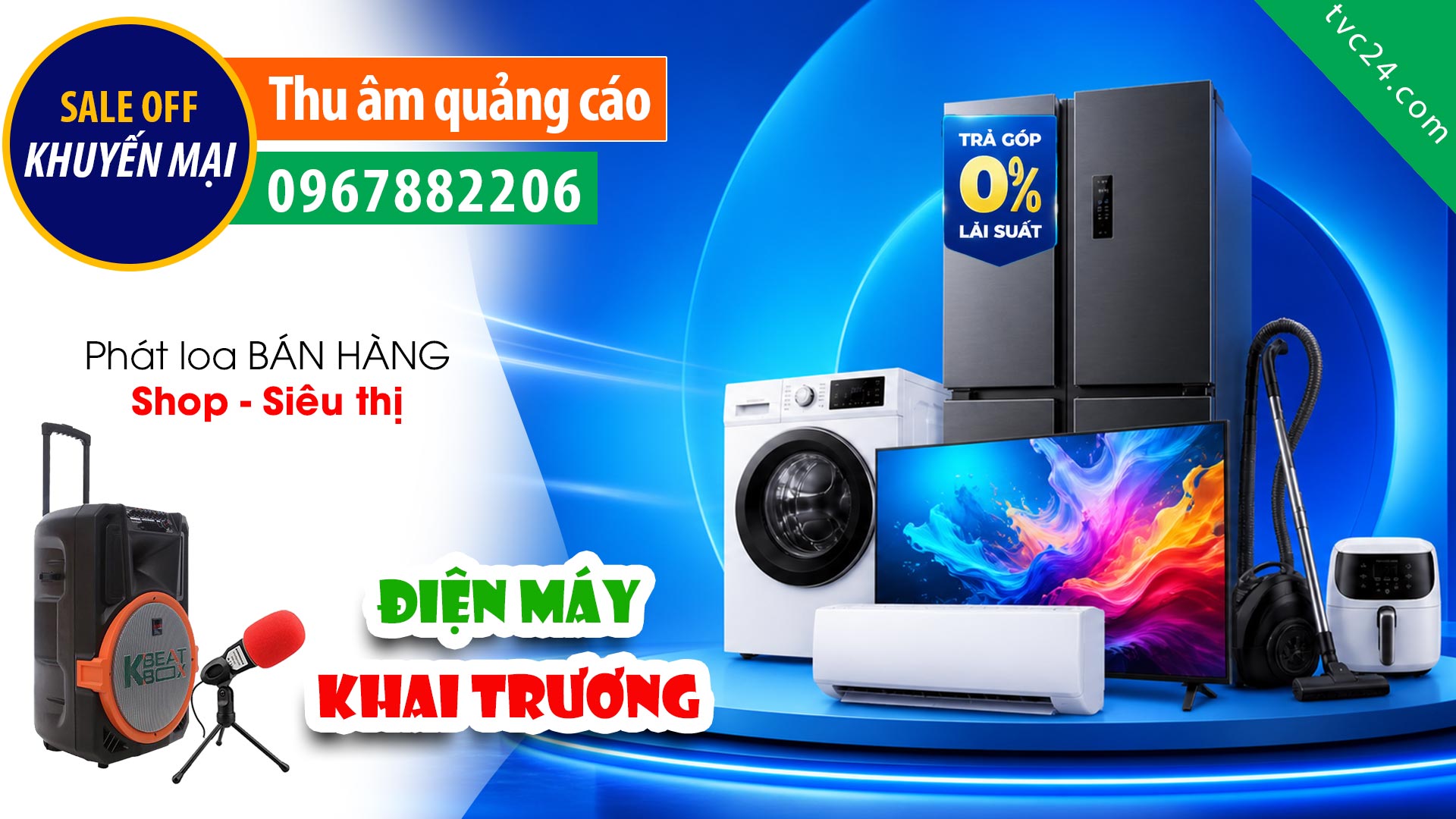 Thu âm Quảng cáo khai trương Điện máy Quang Tuân MC chuyên nghiệp đọc khuến mại giảm giá