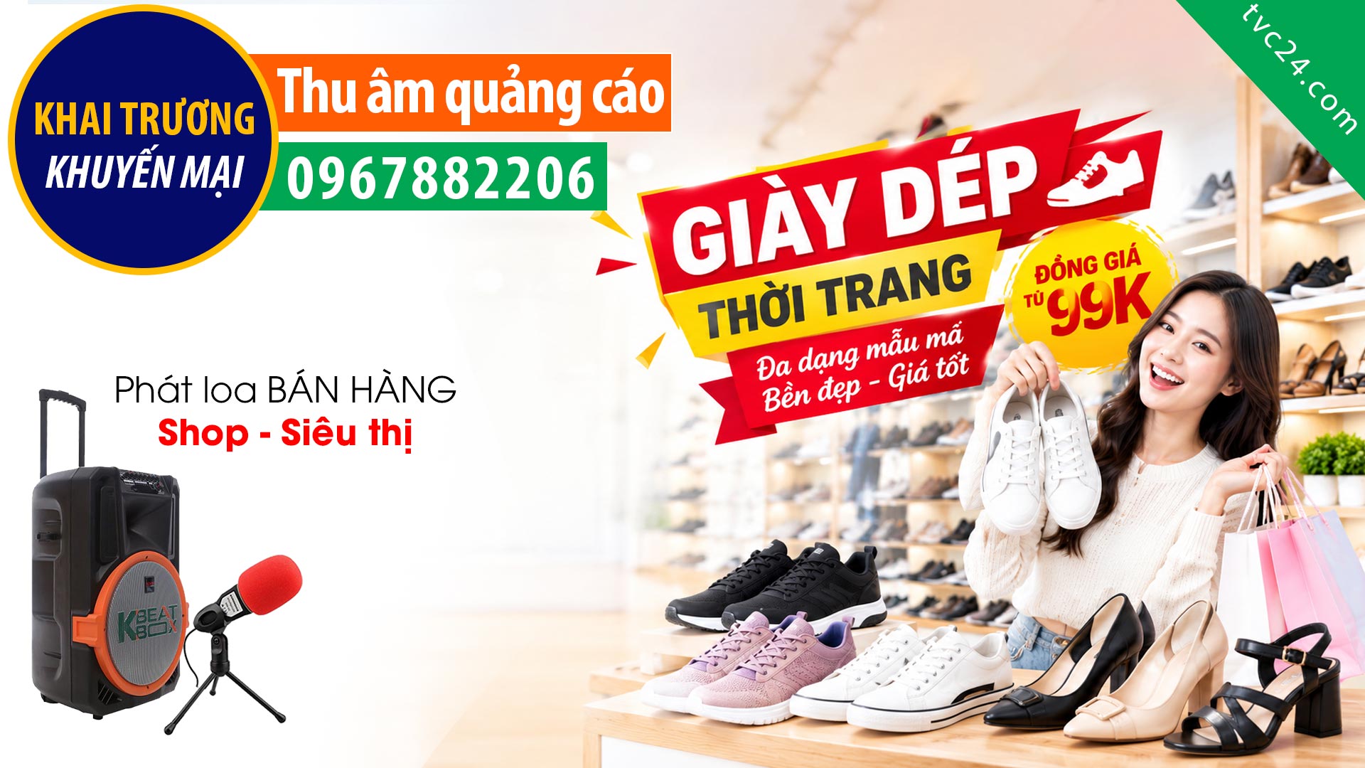 Thu âm Quảng cáo bán hàng Giày dép trẻ em người lớn đồng 30K 99k cực rẻ