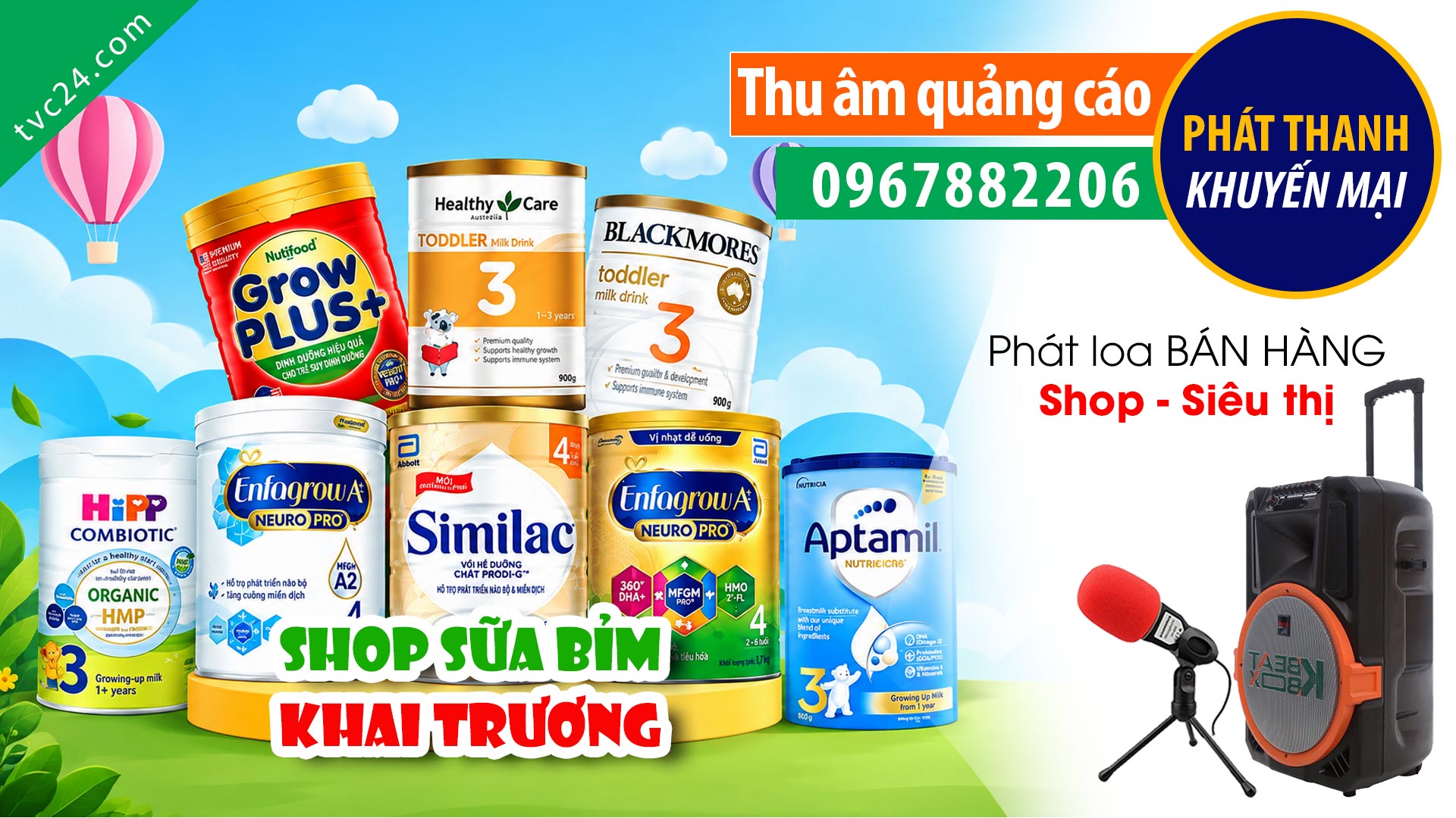 Thu âm Quảng cáo KHAI TRƯƠNG | Shop bỉm sữa đồ sơ sinh mẹ và bé Tình Cúc | MC đọc Phát loa BÁN HÀNG sôi độn