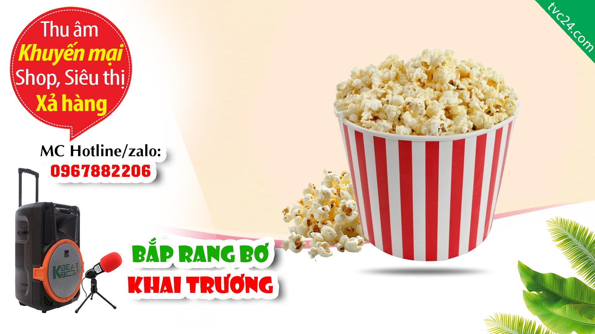 Thu âm Quảng cáo bán hàng Bắp rang bơ bắp Caramel TVC24 đọc hấp dẫn khách mua hàng