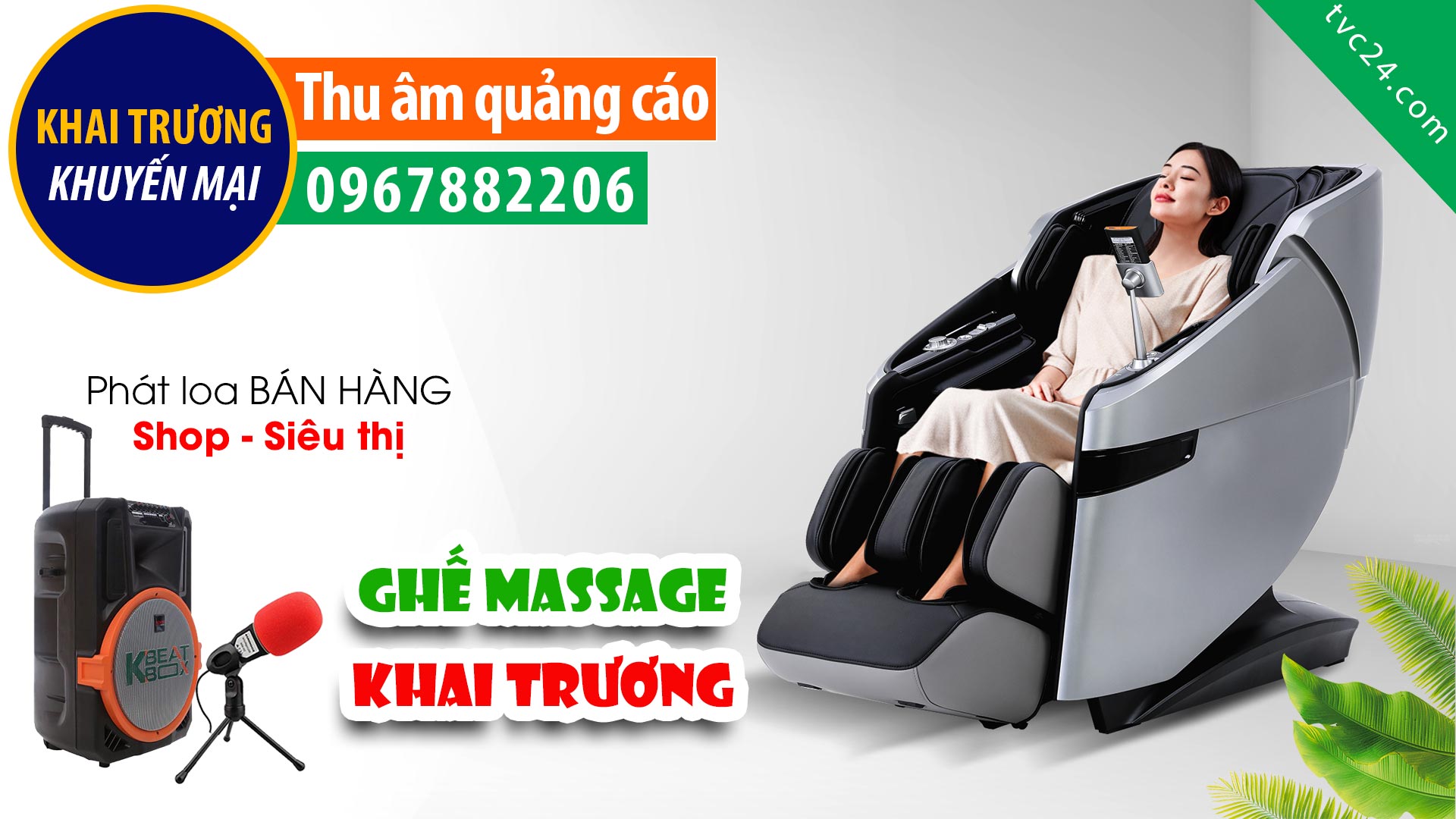 Thu âm Quảng cao KHAI TRƯƠNG Ghế Massage Duy Ba TVC24 đọc khuyến mại bán hàng