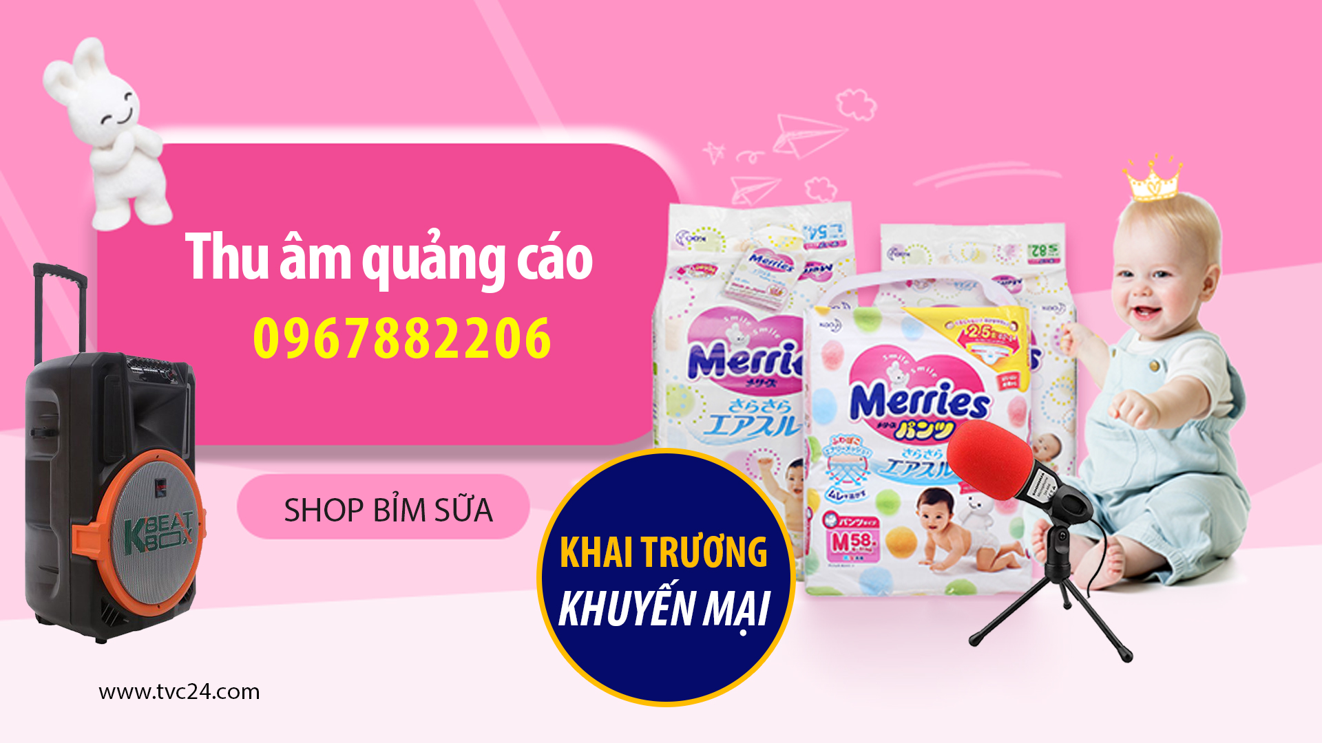 Thu âm Quảng cáo KHAI TRƯƠNG Shop sửa bỉm Thành Nhung MC đọc bốc thăm trúng thưởng tặng quà