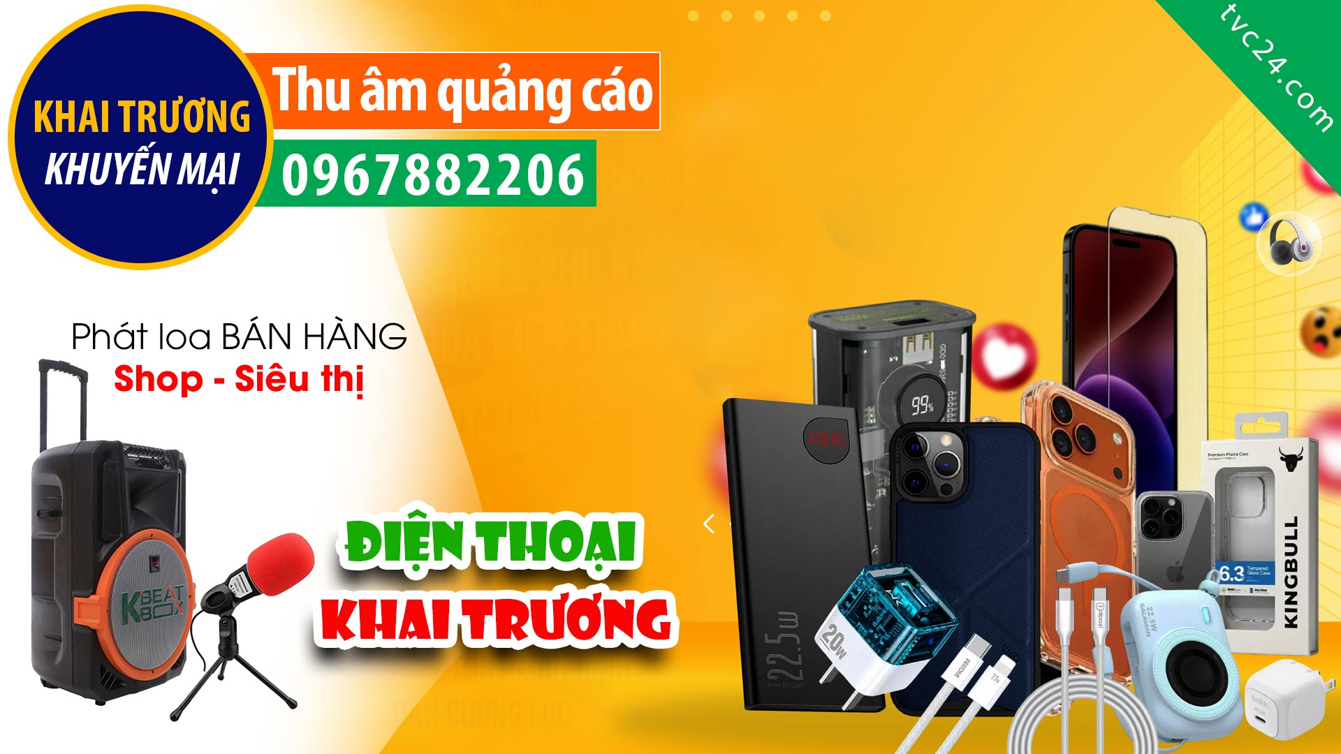 Thu âm Quảng cáo khai trương khuyến mại Cửa hàng Điện thoại phụ kiện Hưng Mobile TVC24