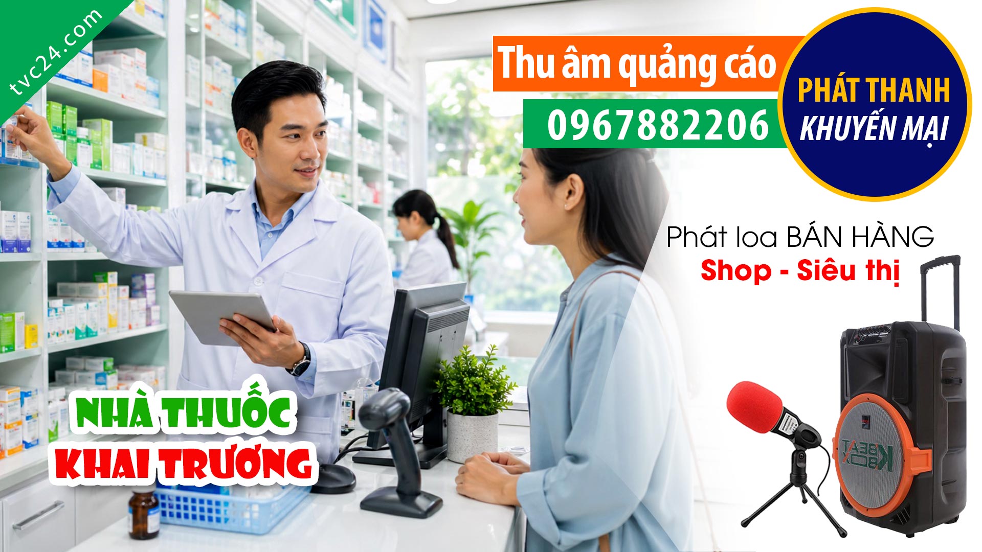 Thu âm Quảng cáo khai trương Nhà thuốc Minh Châu 66 TVC24 đọc khuyến mại tưng bừng