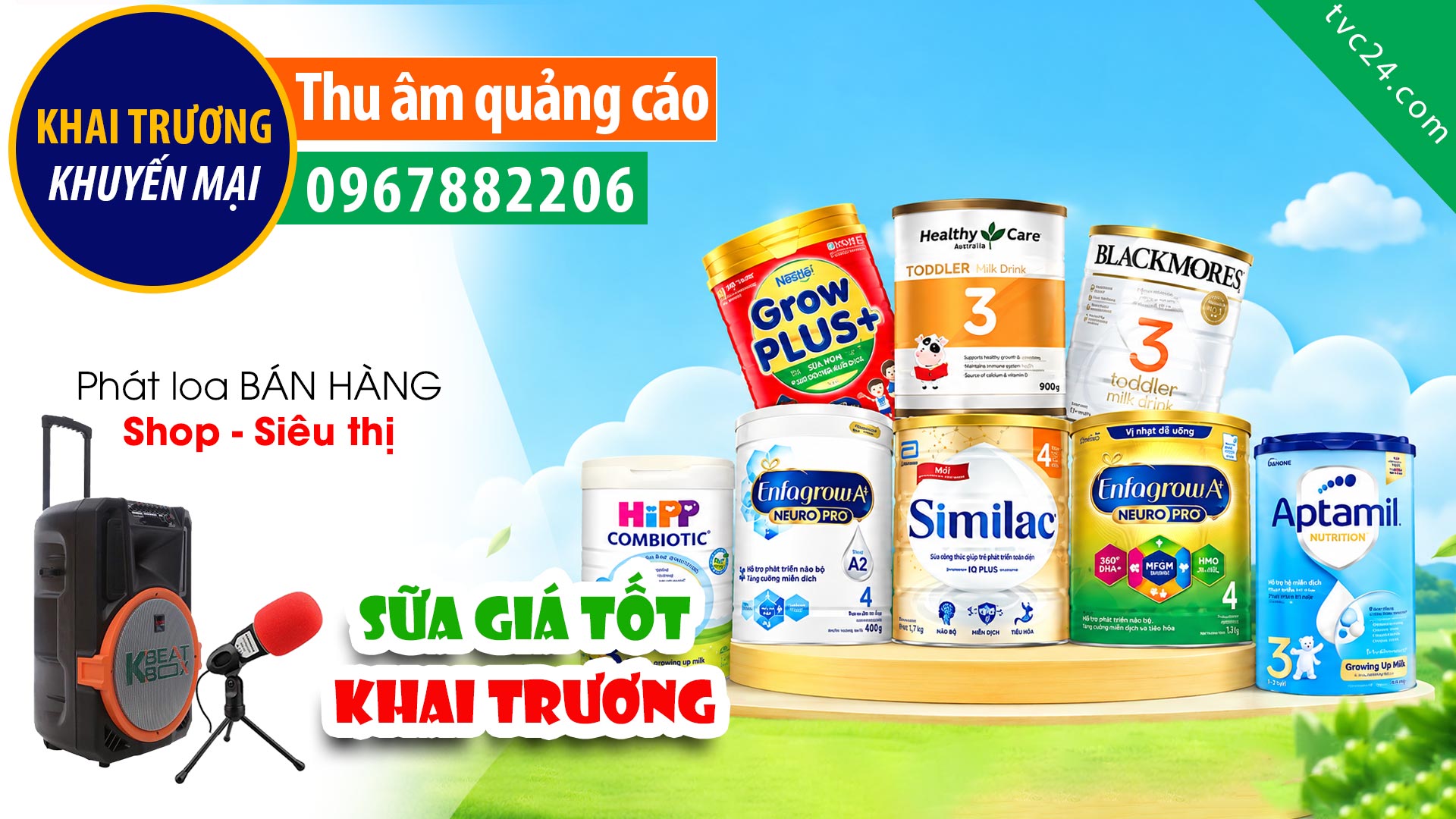 Thu âm Quảng cáo KHAI TRƯƠNG shop Sữa tốt Lộc Hiệp TVC24 đọc giảm giá khuyến mại