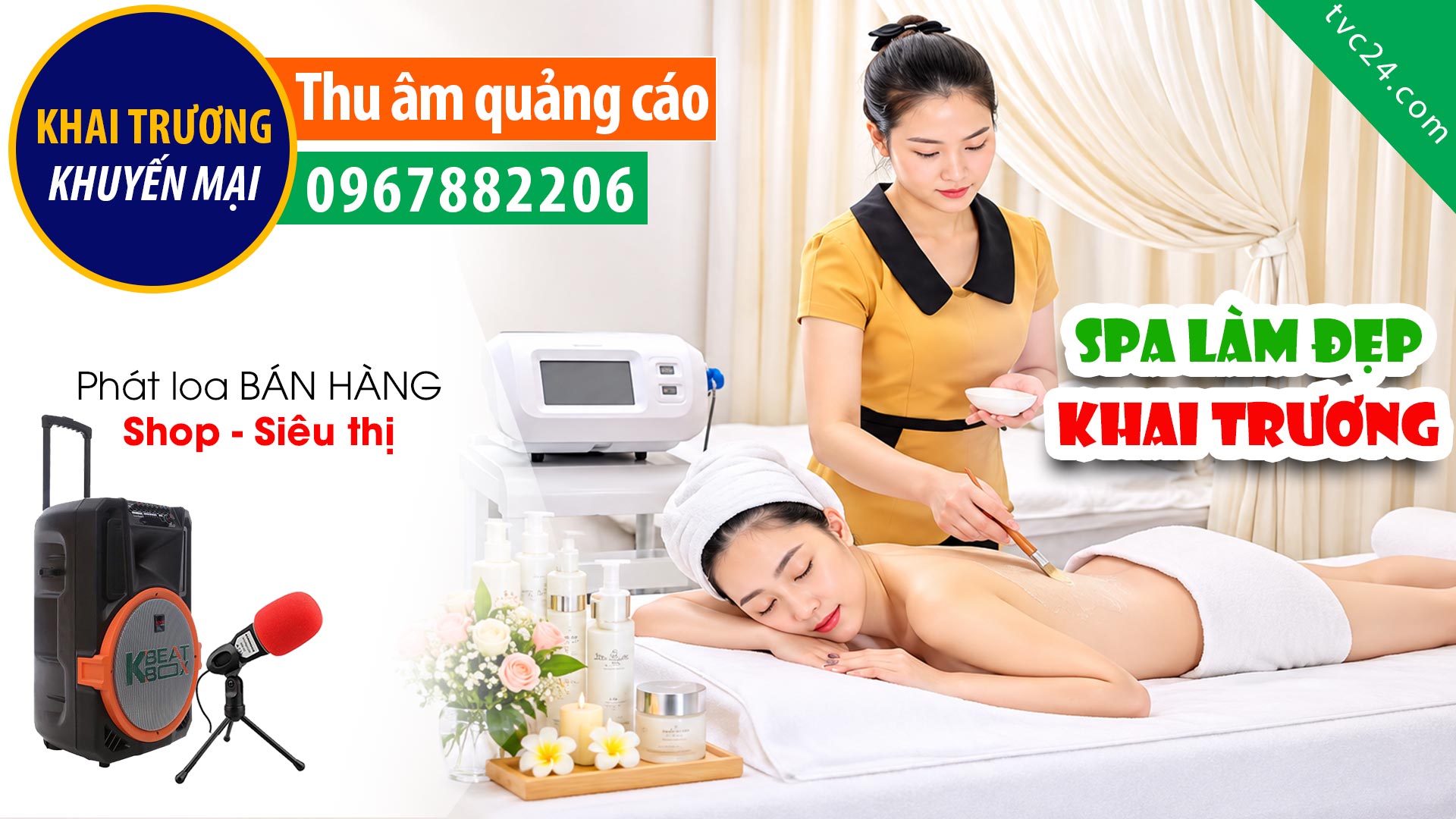 Thu âm Quảng cáo KHAI TRƯƠNG Mãi Xinh spa TVC24 đọc giảm giá khuyến mại