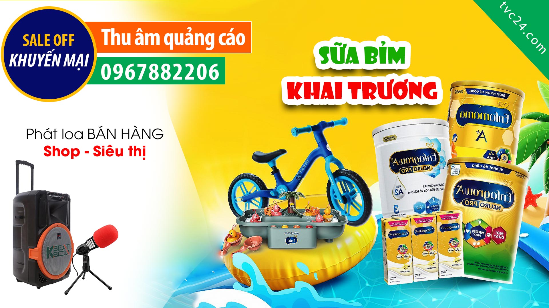 Quảng cáo khai trương Thế giới sữa Mẹ và Bé MC đọc khuyến mại sôi động