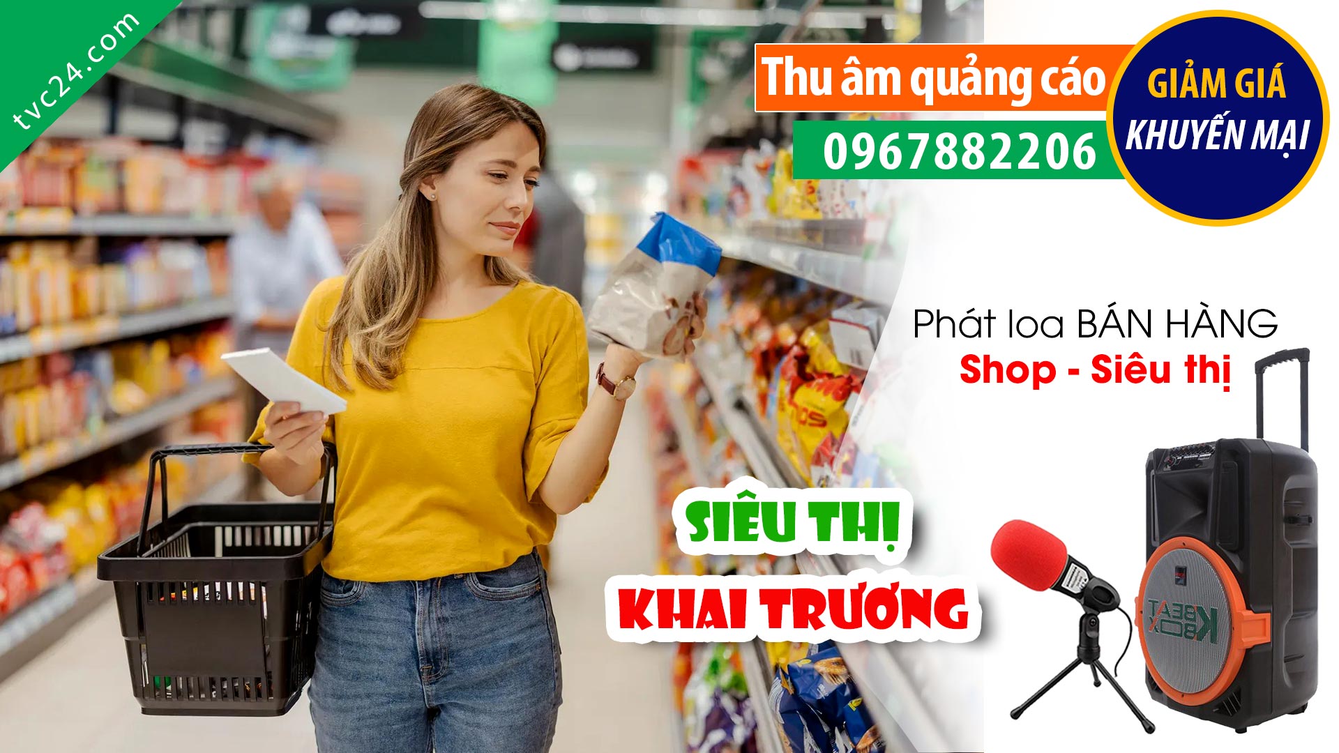 Thu âm khai trương siêu thị Thu Na mart TVC24 đọc khai trương cuốn hút khách mua hàng