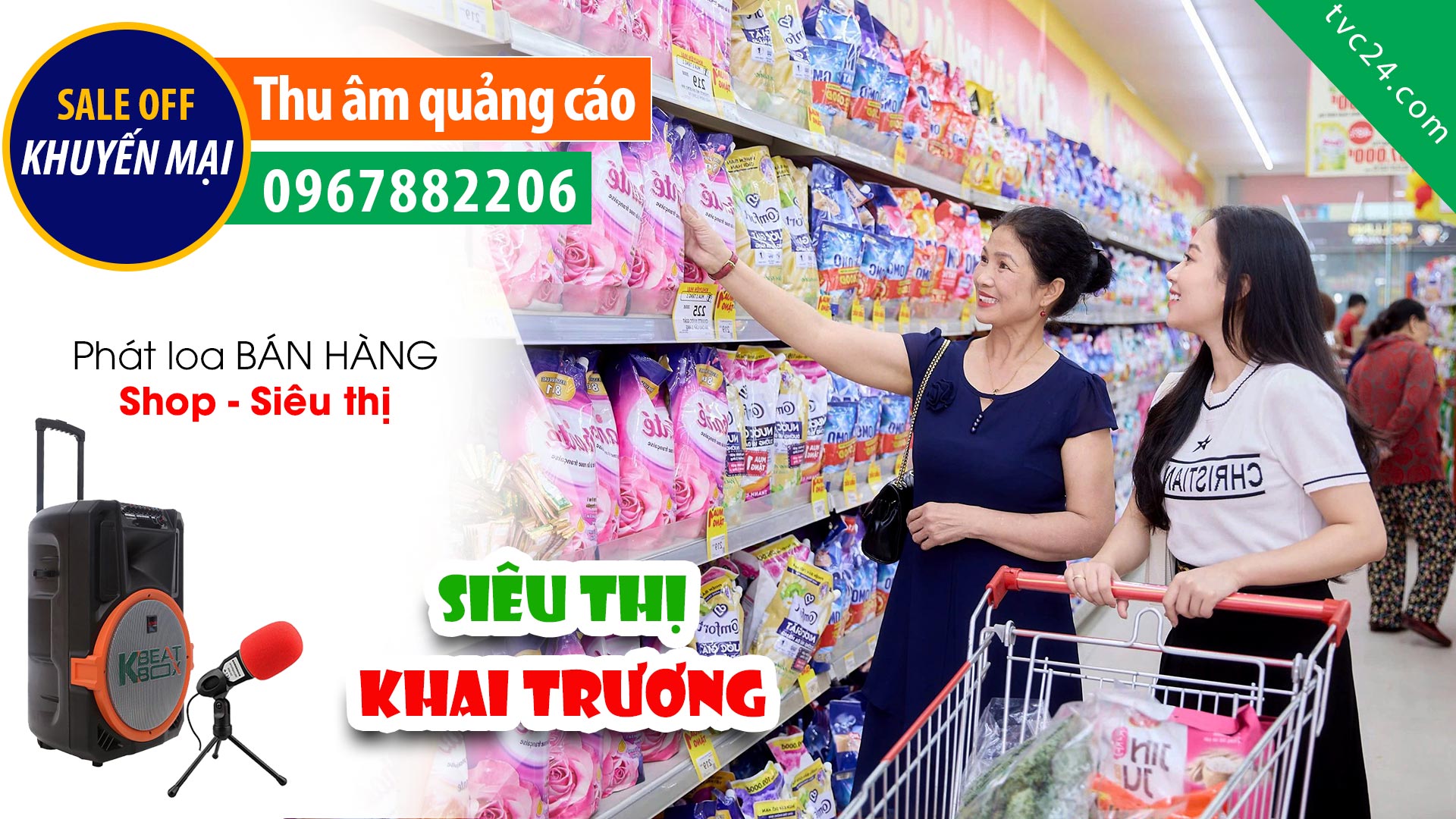 Thu âm Quảng cáo khai trương siêu thị 1989 Mart MC đọc sôi động