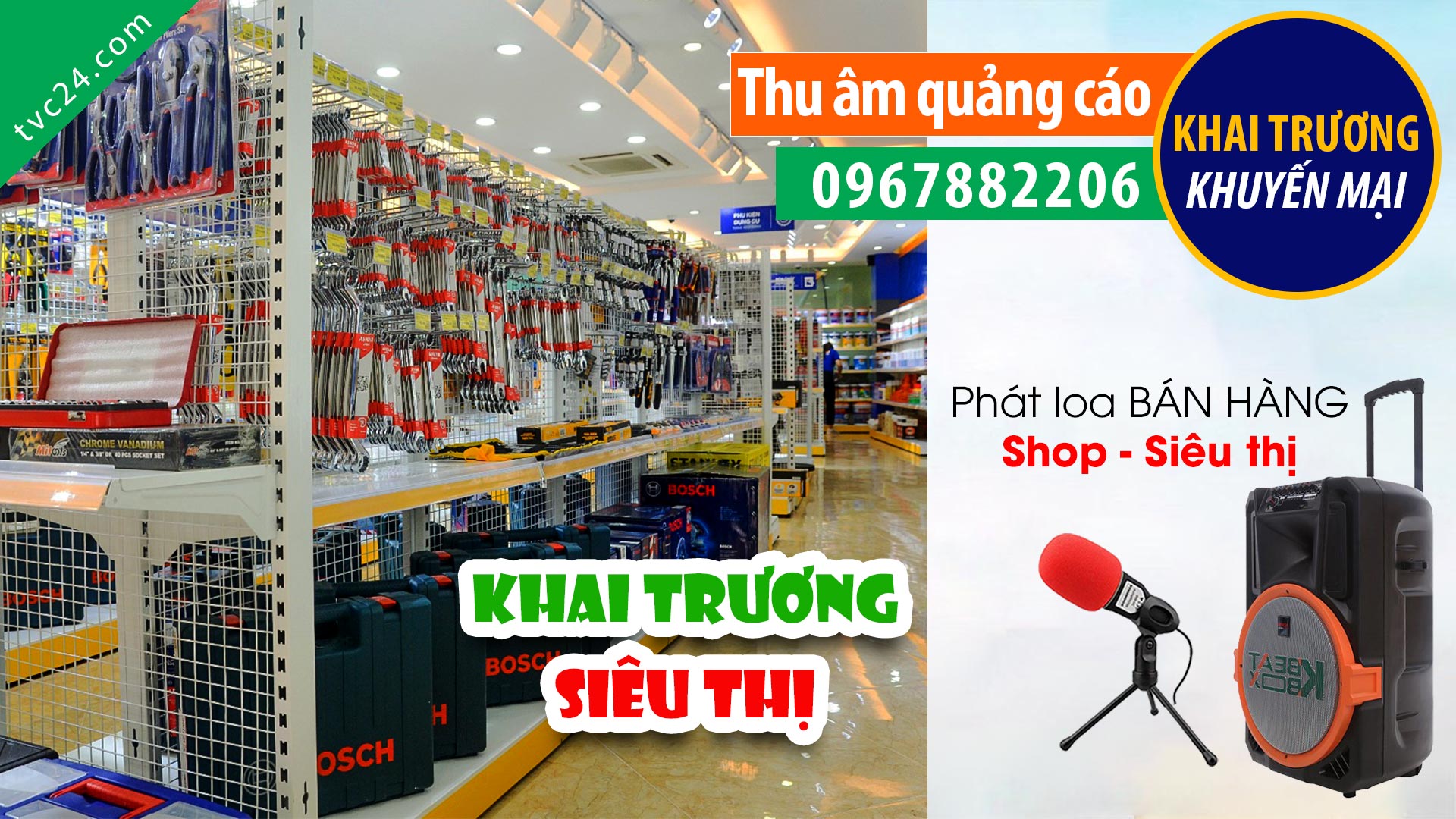 Thu âm Khai trương siêu thị xây dựng Khang Cát MC đọc Quảng cáo