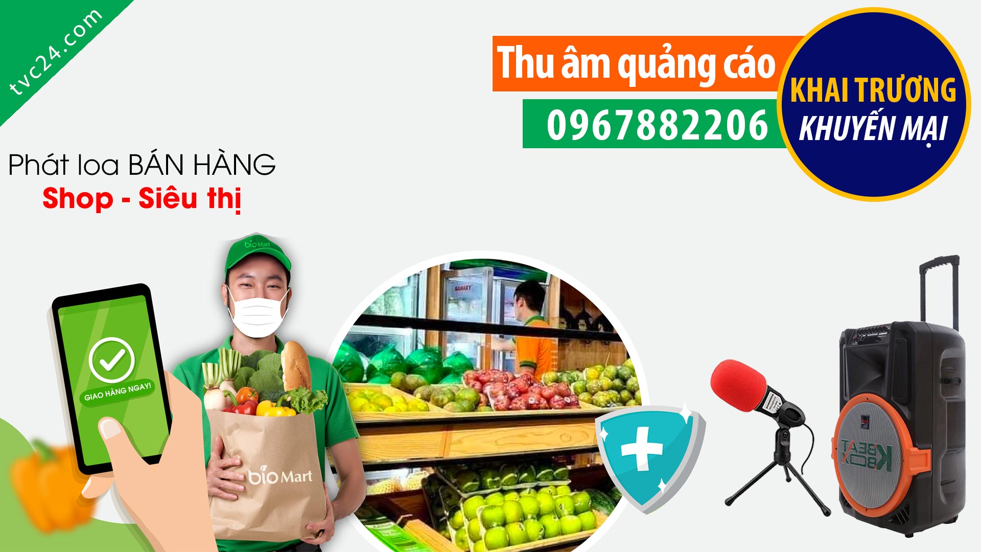 Thu âm Khai trương siêu thị Bio mart MC đọc Quảng cáo