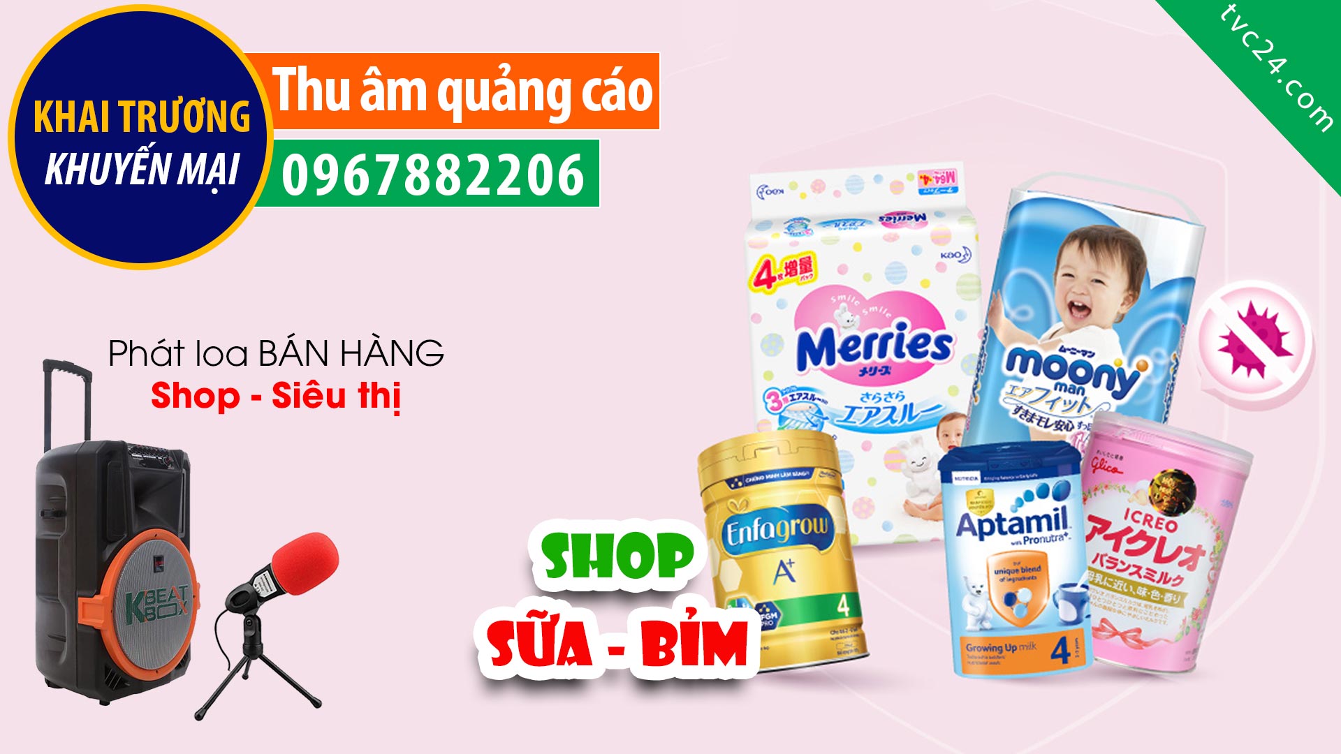 Thu âm Quảng cao hệ thống sữa tả mẹ và bé TVC24 đọc Khuyến mại giảm giá