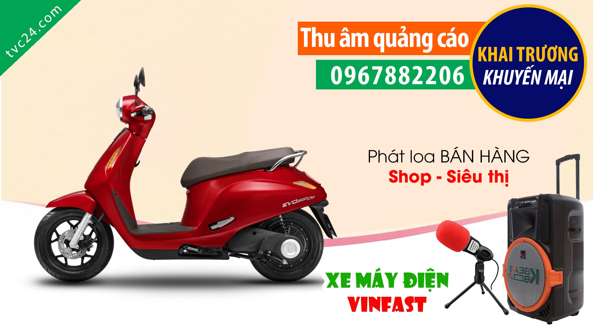 Thu âm quảng cáo xe máy điện Vinfast Việt Hùng TVC24 đọc Khai trương