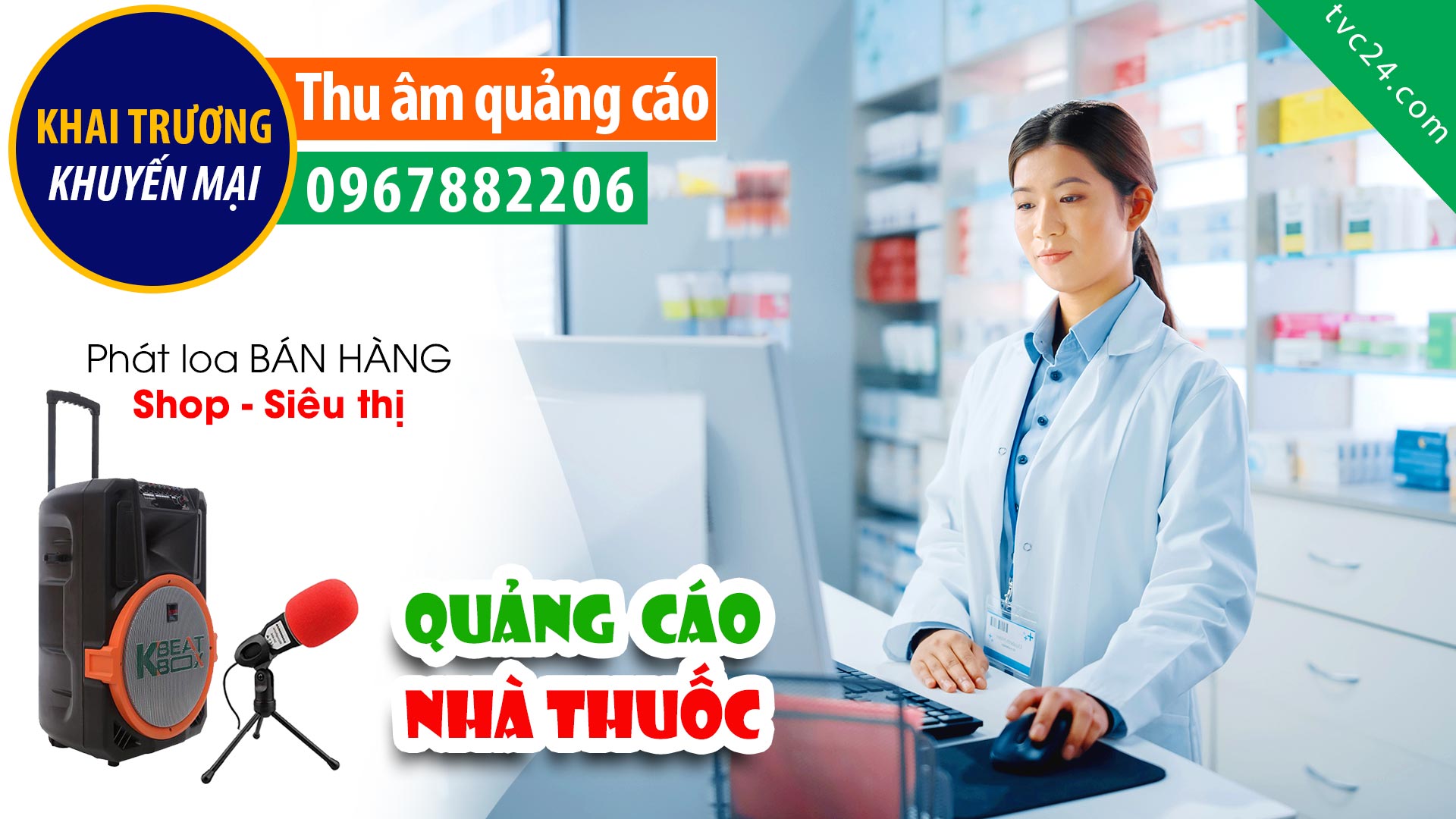 Thu âm khai trương nhà thuốc Minh Châu 6 MC đọc Quảng cáo