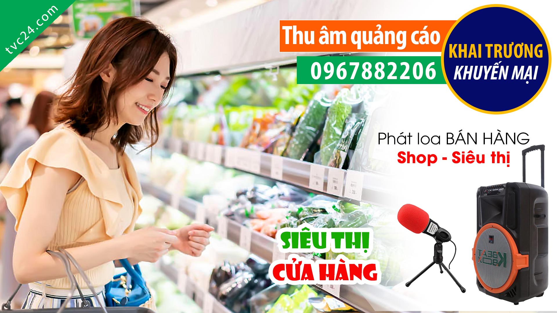 Thu âm KHAI TRƯƠNG siêu thị Minh Châu TVC24 đọc KHUYẾN MẠI