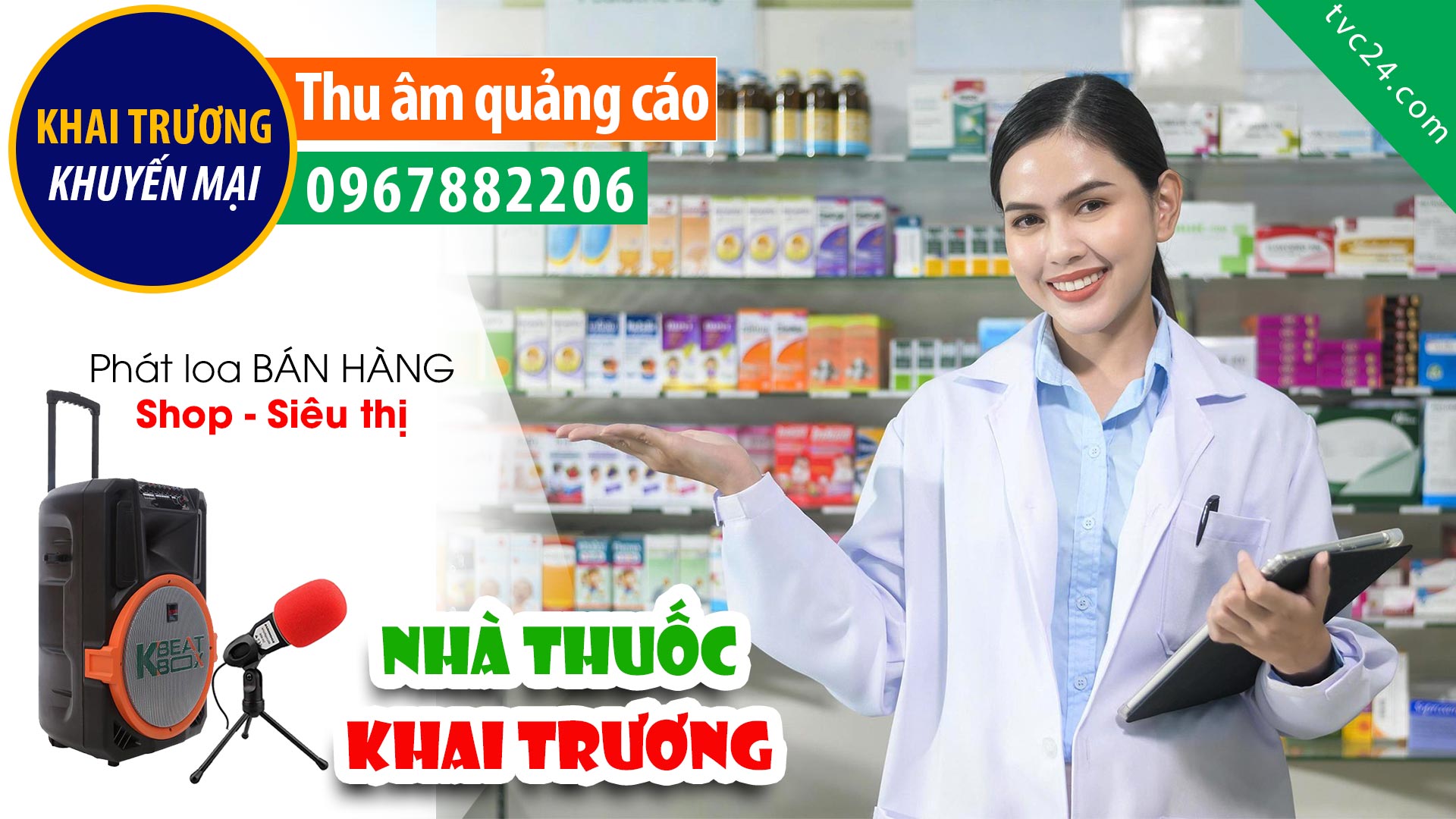 Thu âm Khai trương nhà thuốc Phúc Khang 8 MC đọc Khuyến mại