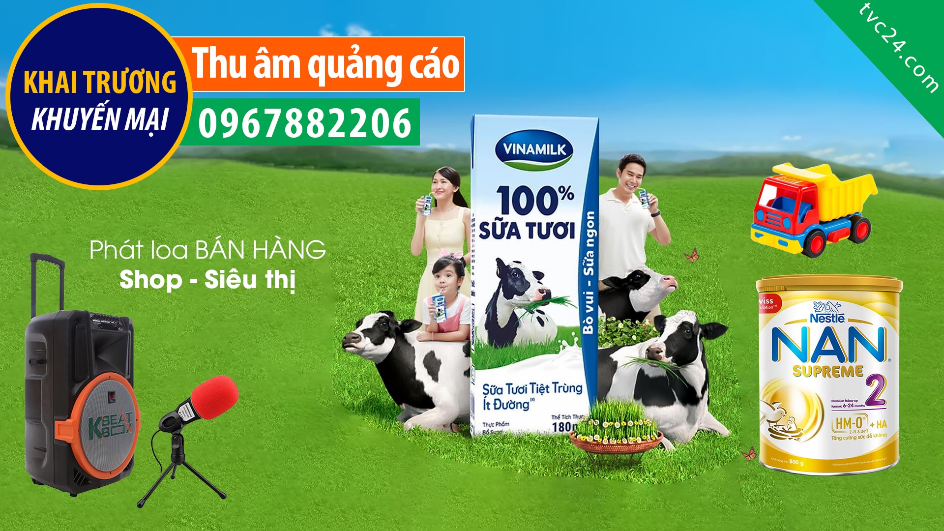 Thu âm Khai rương Cửa hàng sữa bỉm Kem baby MC đọc Quảng cáo