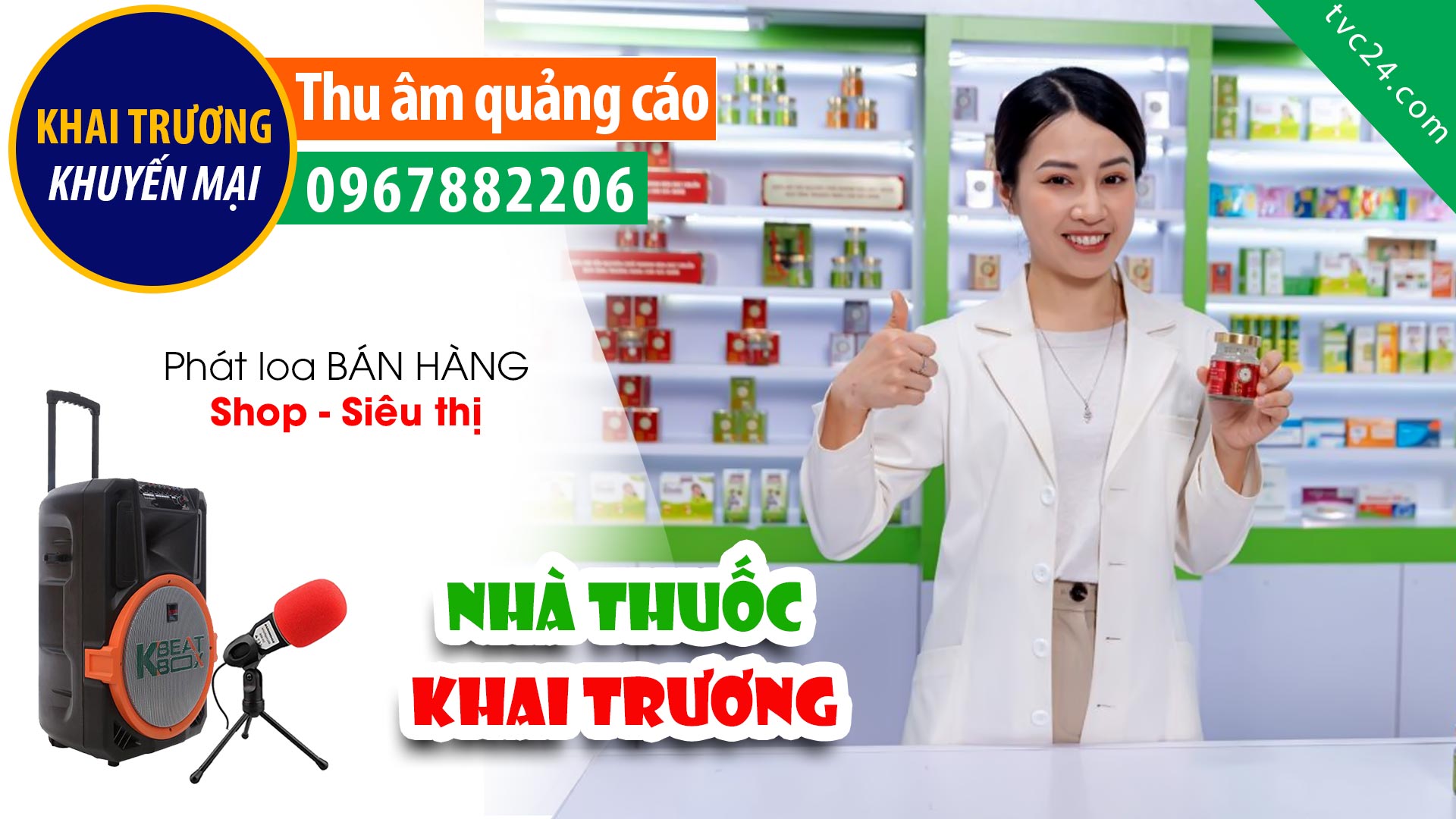 Thu âm Quảng cáo Khai trương Nhà thuốc Á Châu 5 MC đọc cực hay