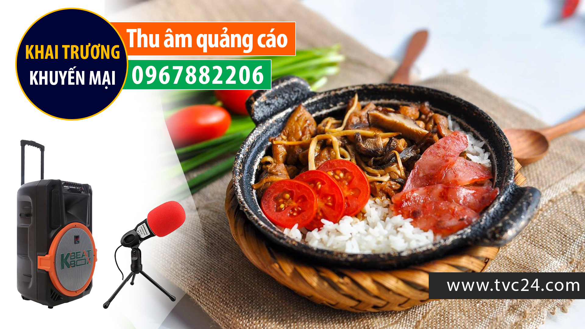 Thu âm quảng cáo nhà hàng cơm niêu Singapore Kombo khai trương khuyến mại
