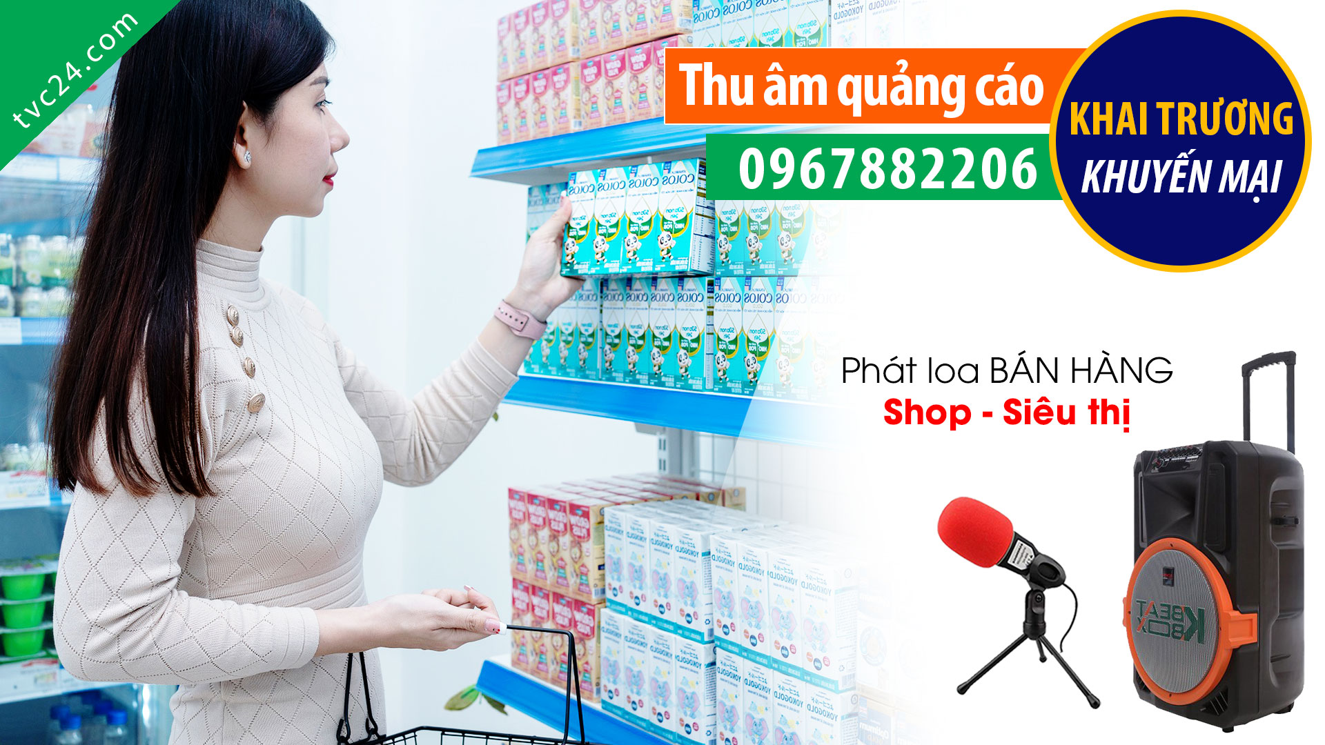 Thu âm quảng cáo khai trương Thế giới sữa bỉm Thúy Hoàn MC nữ TVC24