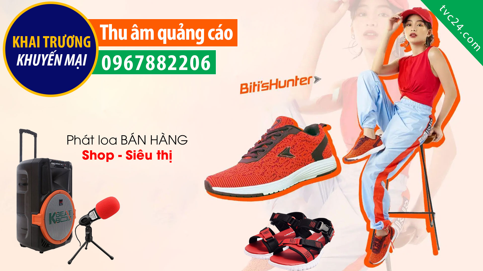 Ghi âm khai trương thế giới giày dép bitis và BQ Phong Hằng TVC24