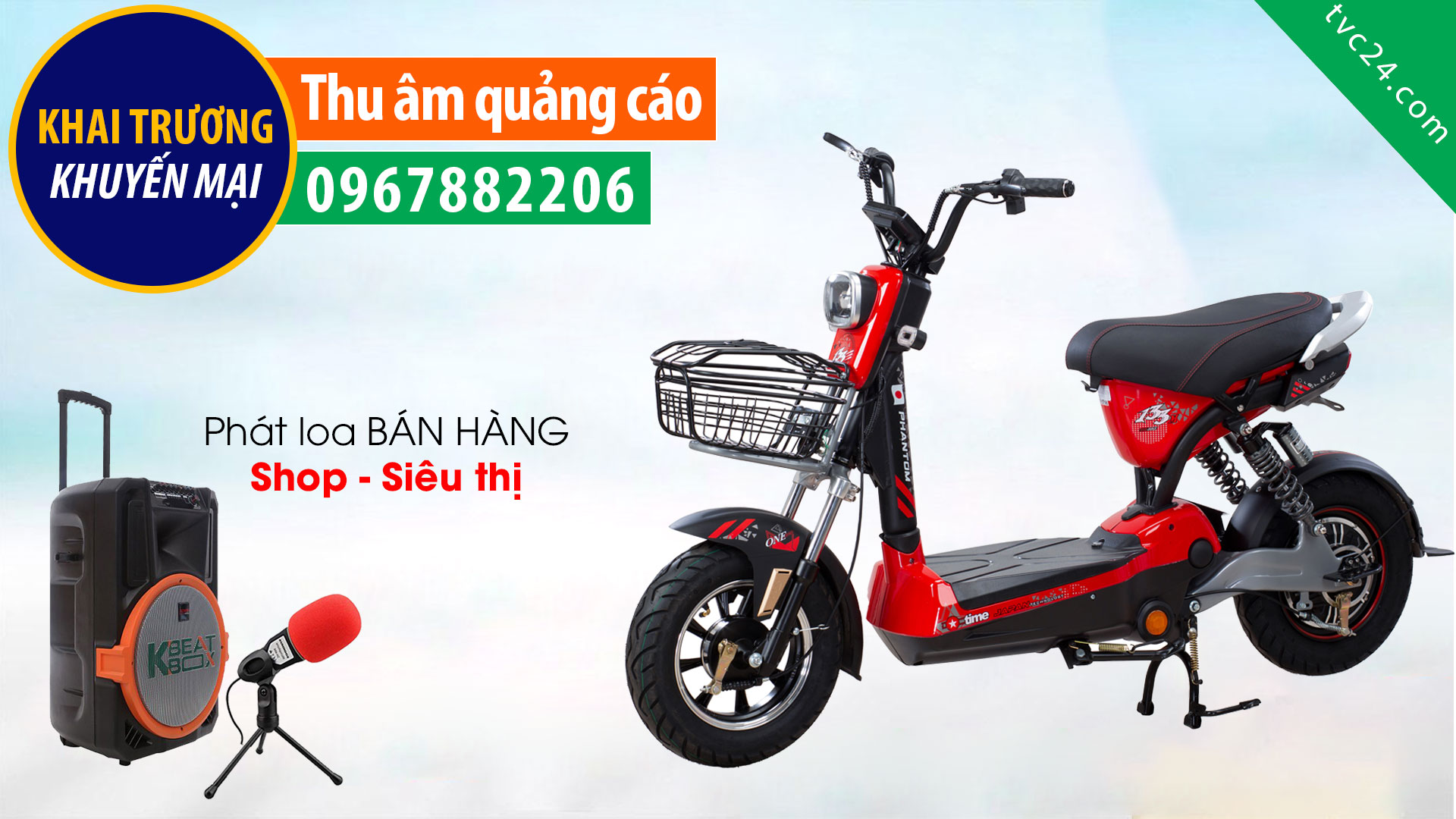 Ghi âm khai trương cửa hàng xe điện Thu Tuấn MC phát loa