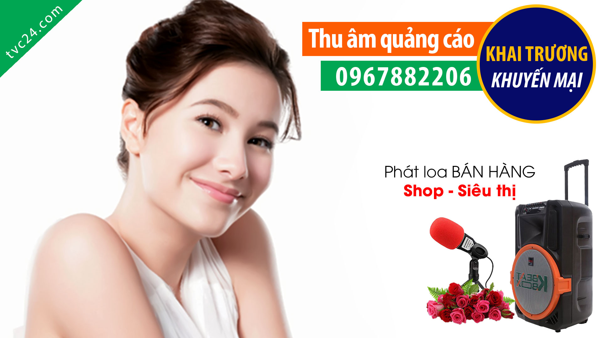 Thu âm quảng cáo Minh Hằng beauty center TVC24 đọc khuyến mại phát loa