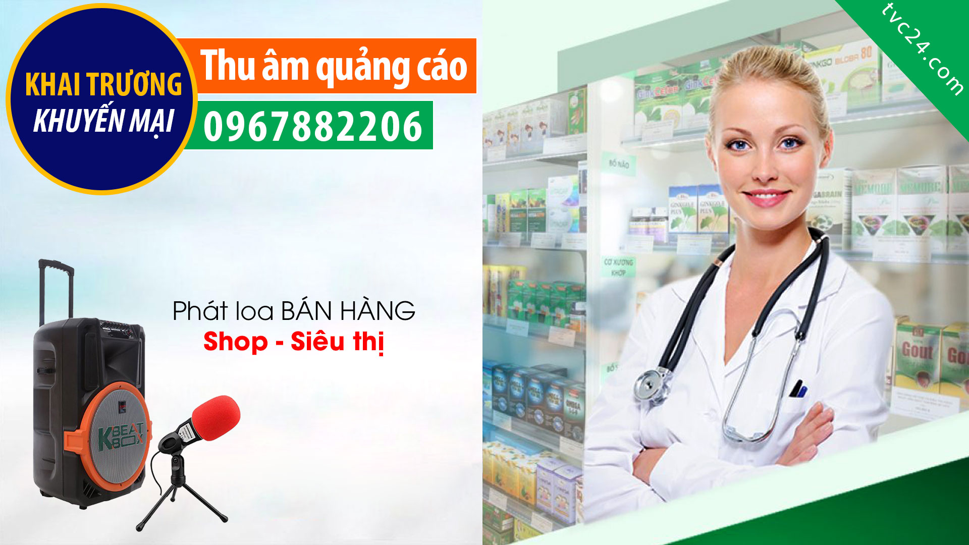 Ghi âm quảng cáo khai trương nhà thuốc Hoàng Khôi