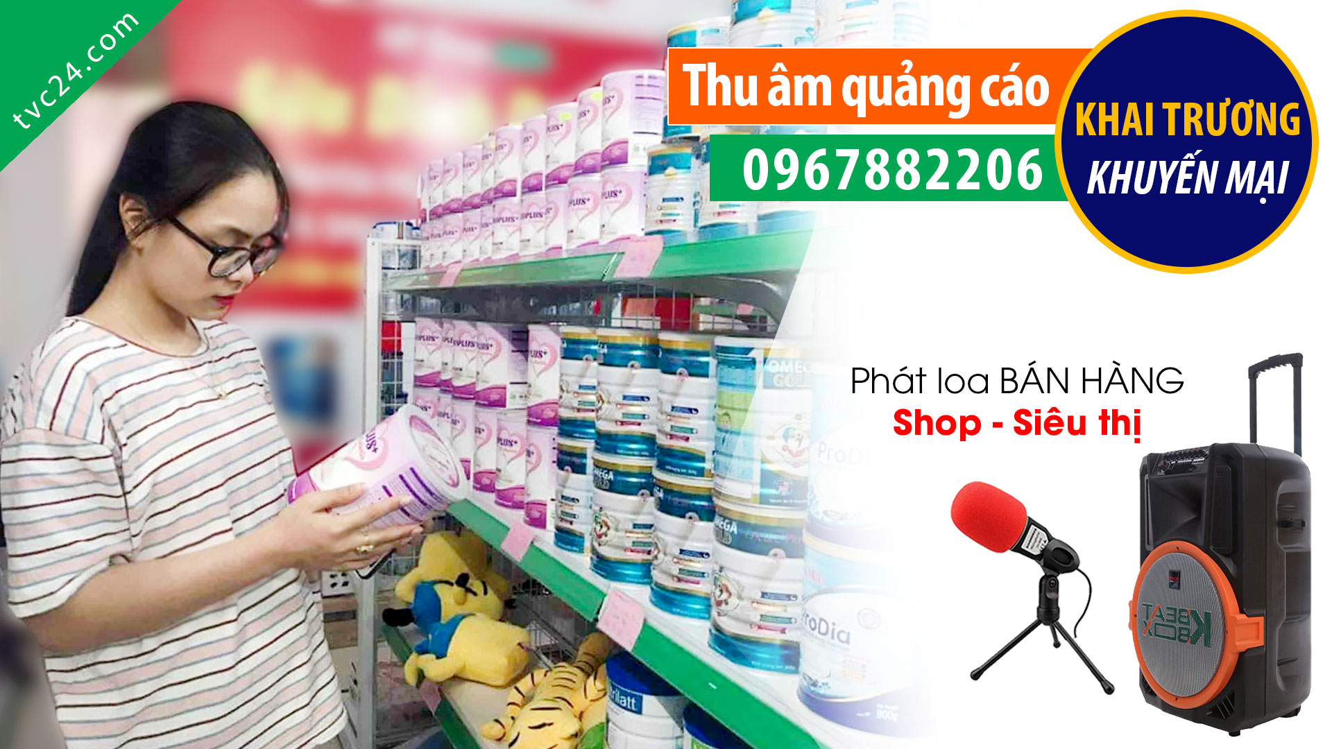 Thu âm khai trương Shop bỉm sữa Hoàn Phương TVC phát loa quảng cáo